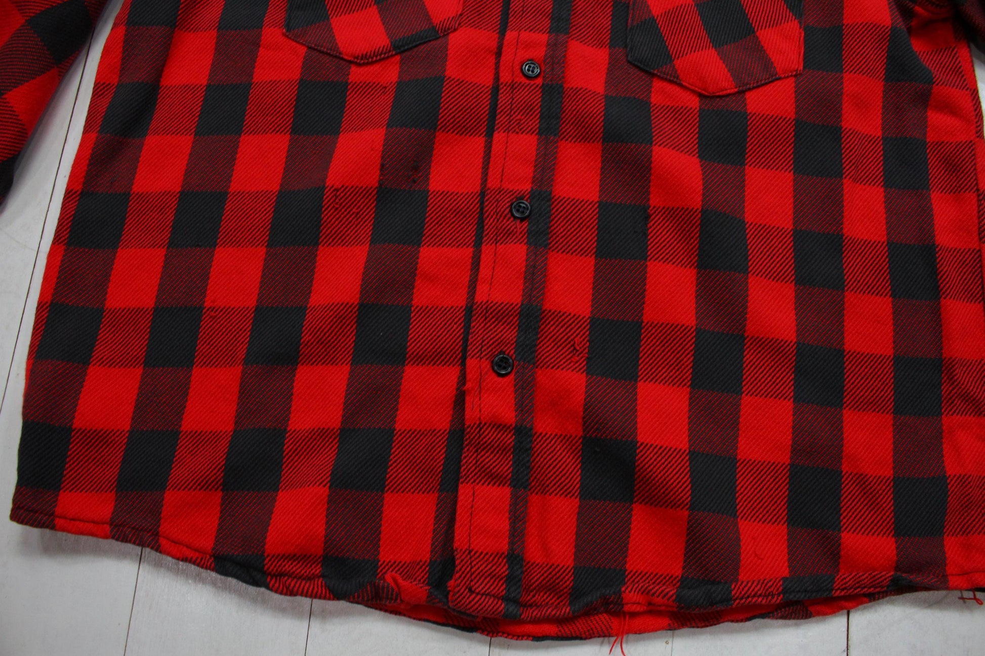 1970s Jim Catfish Hunter Red Black Buffalo Plaid Flannel Shirt Size M/L