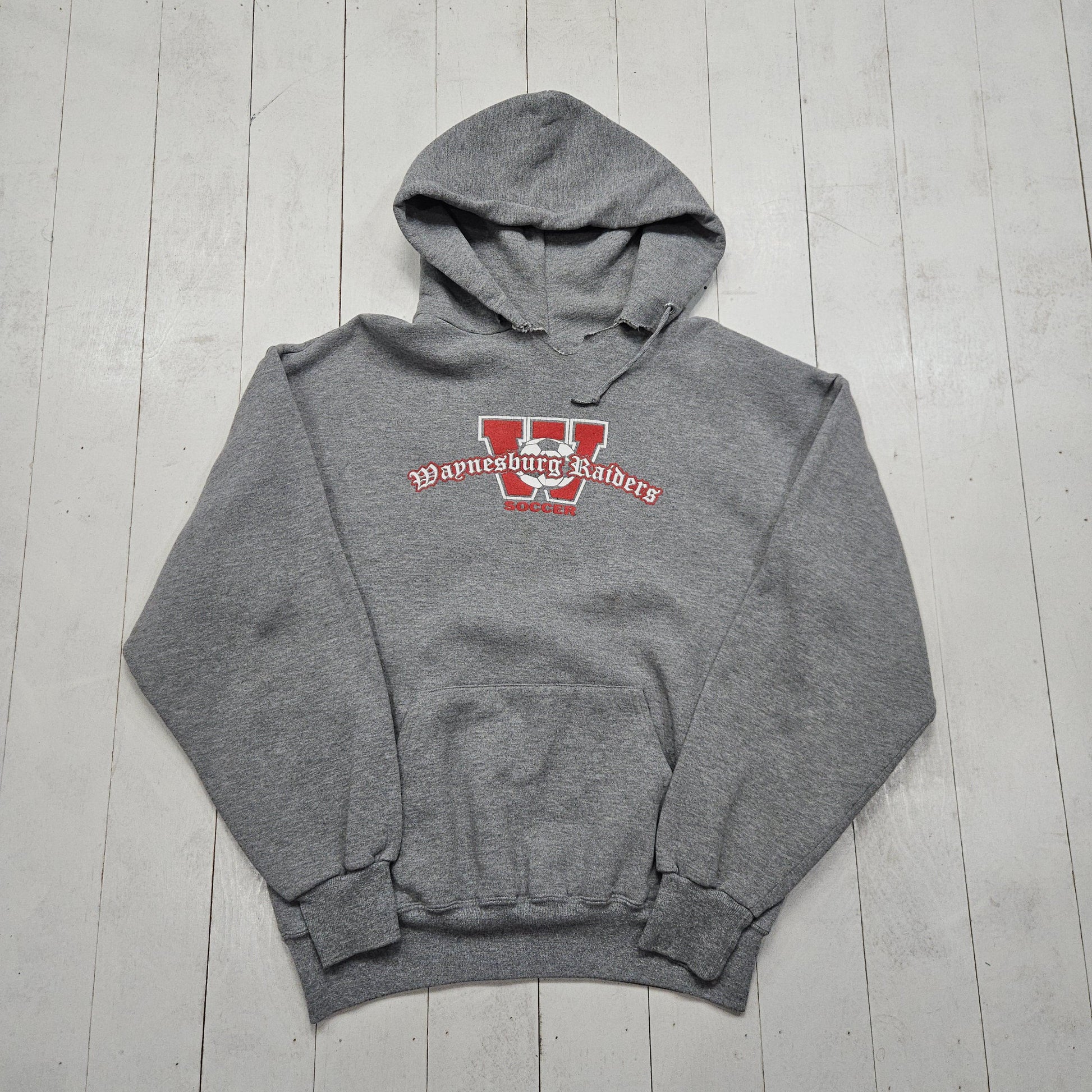 2000s Y2K Jerzees Grey Waynesburg Raiders Soccer Hoodie Sweatshirt Size L
