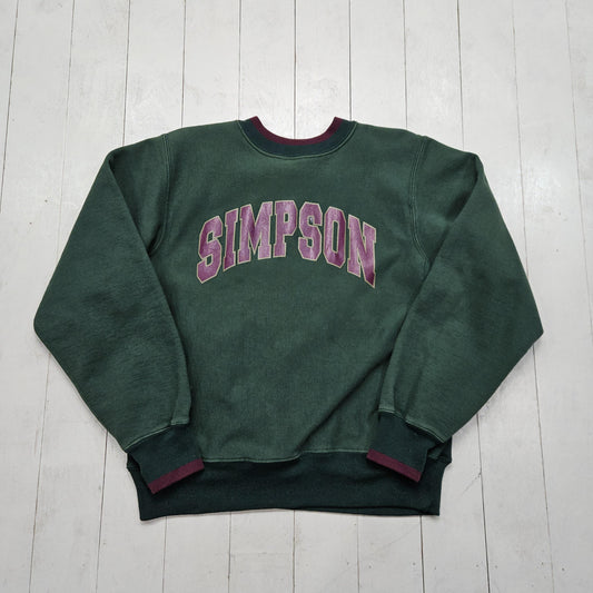 1990s Mt Spokane Knitting Mills Green Simpson College University Reverse Weave Style Sweatshirt Made in USA Size L