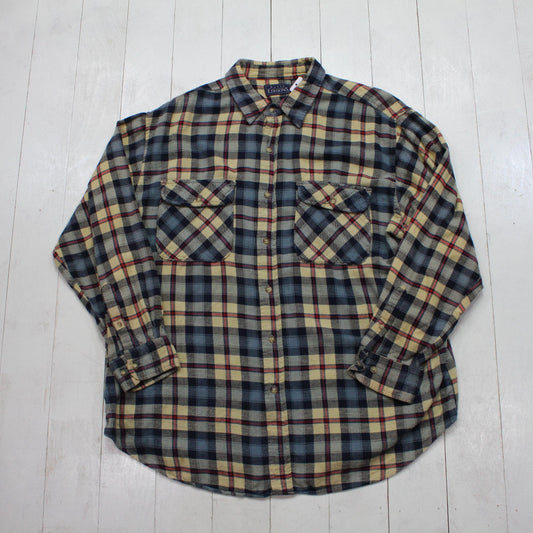 2000s Y2K Basic Editions Blue Plaid Lightweight Button Up Flannel Shirt Size XL