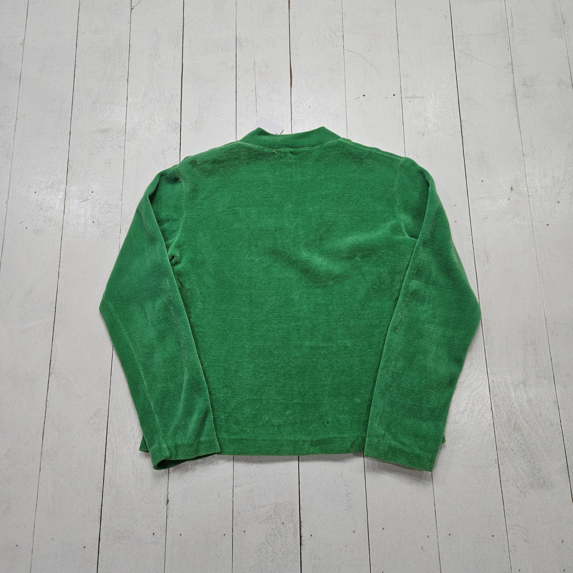 1970s Sears Green V-Neck Velour Sweatshirt Made in USA Women's Size M