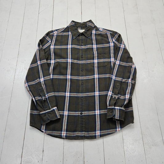 2020s St John's Bay Olive Green Plaid Button Down Flannel Shirt Size M/L