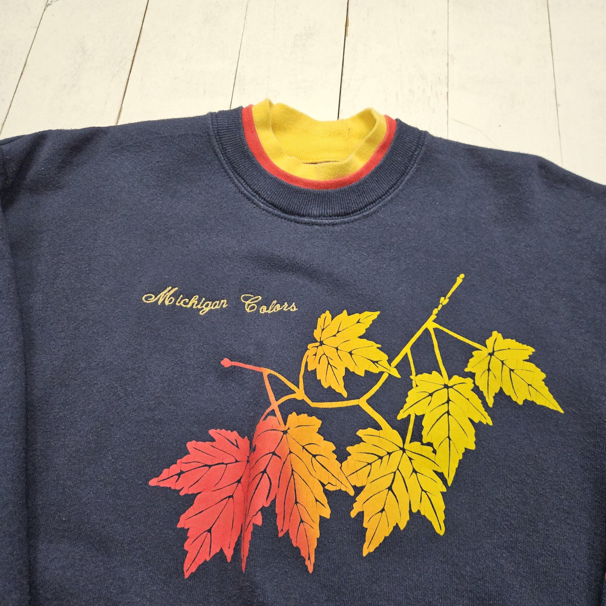 1990s Lee Blue Michigan Colors Autumn Leaves Sweatshirt Made in USA Size L