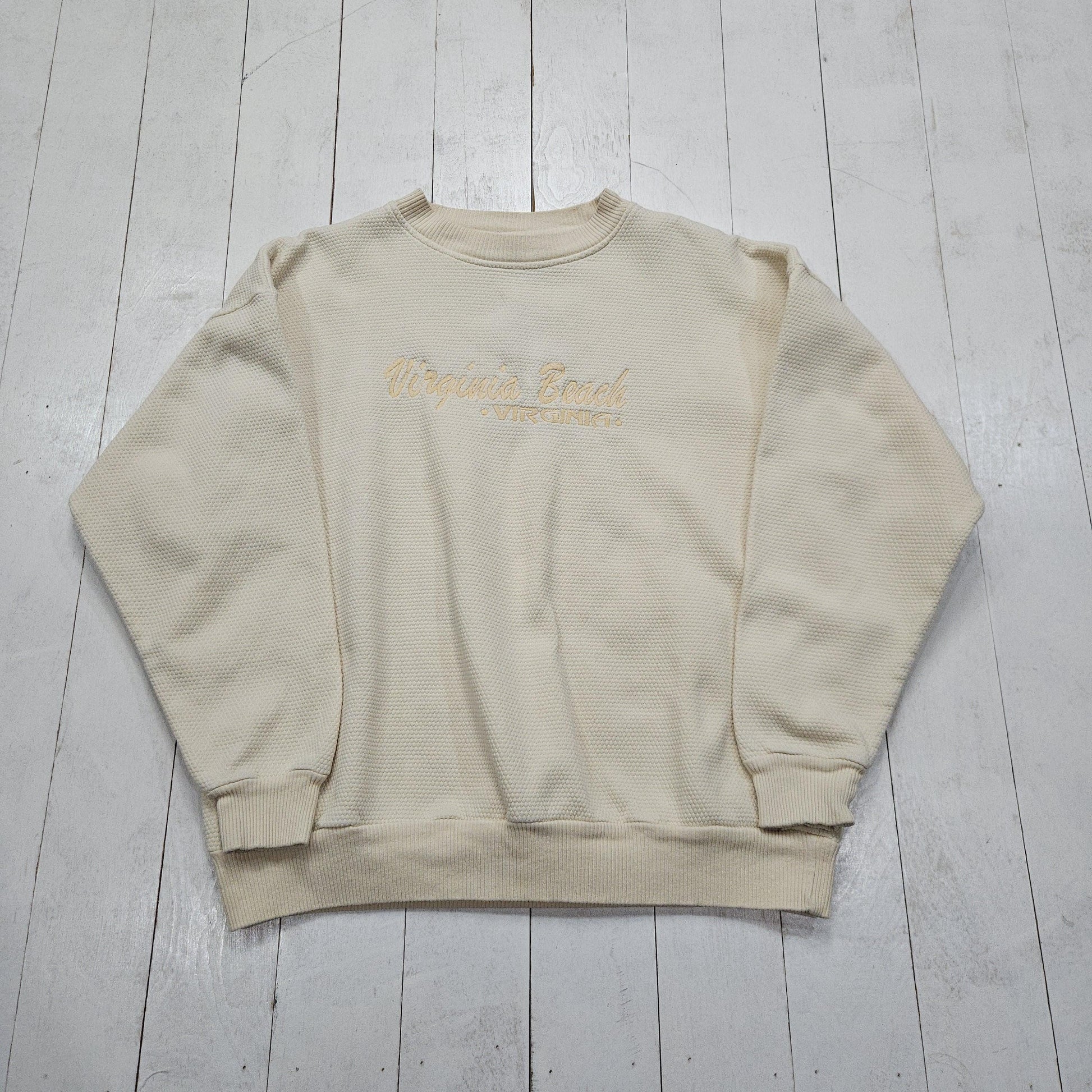 1990s Toledo Sport Yellow Virginia Beach Waffle Texture Sweatshirt Made in USA Size M/L