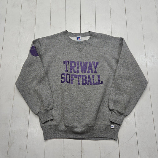 1990s Russell Athletic Grey Triway Softball Sweatshirt Made in USA Size M
