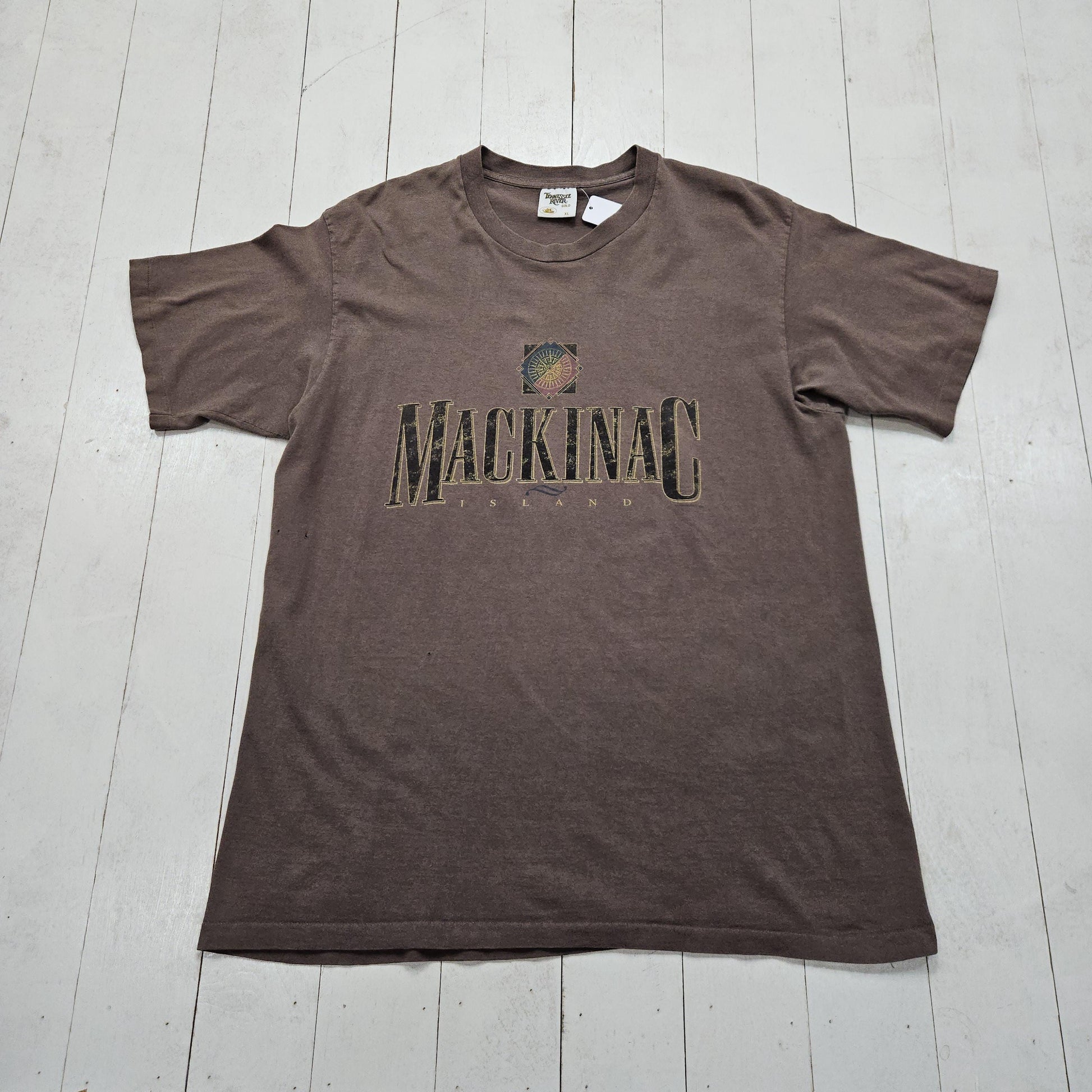 1990s 1995 Tennessee River Brown Mackinac Island Michigan Souvenir T-Shirt Made in USA Size XL
