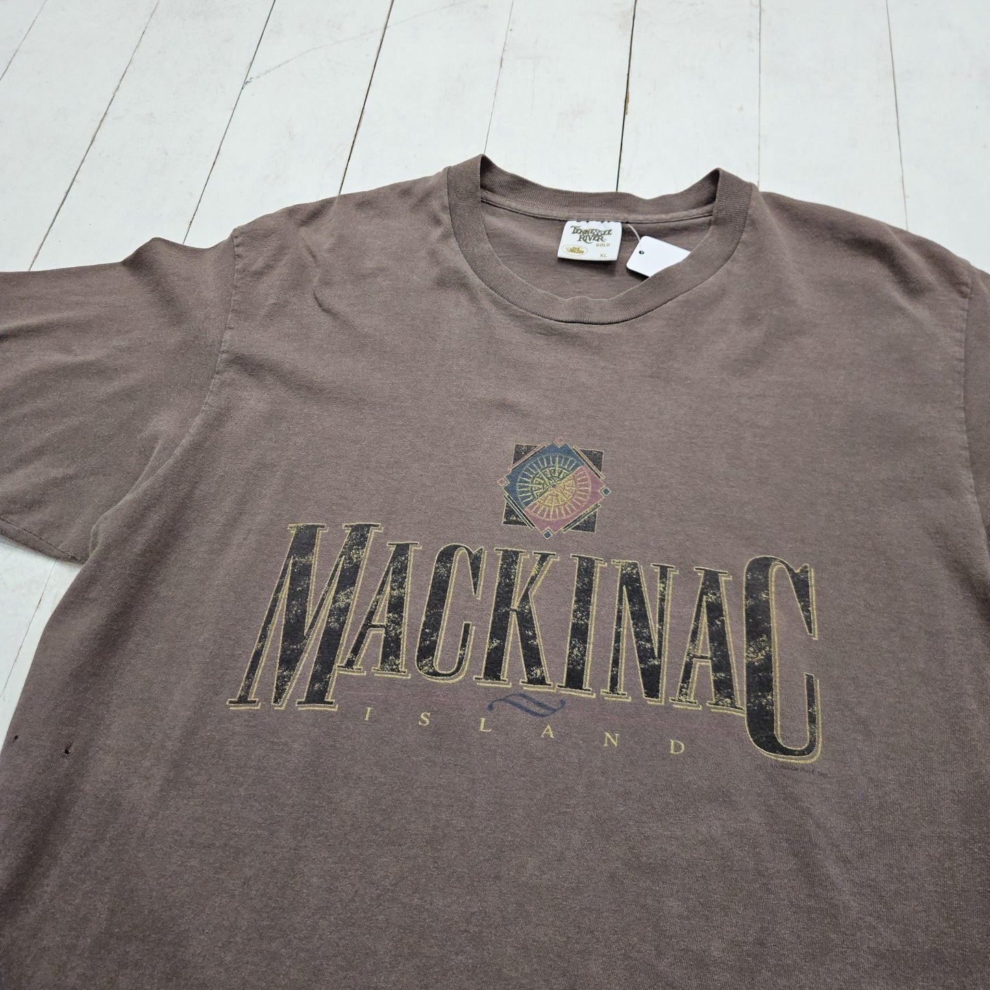 1990s 1995 Tennessee River Brown Mackinac Island Michigan Souvenir T-Shirt Made in USA Size XL