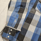 1980s Wrangler Blue/White/Black Buffalo Plaid Pearl Snap Flannel Western Shirt Made in USA Size XL