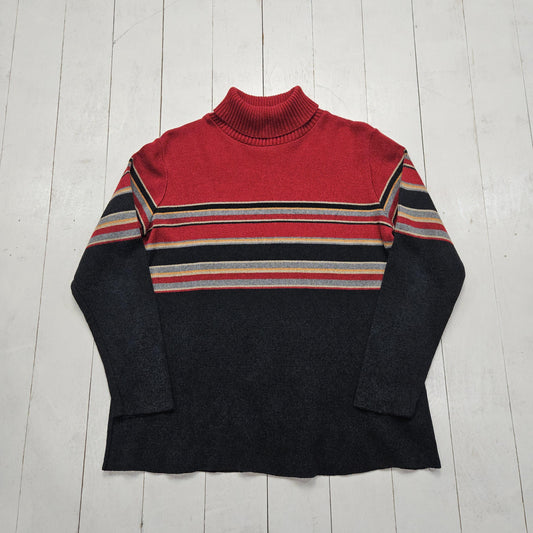 1990s Thyme Maternity Red Striped Cotton Acrylic Blend Knit Turtleneck Sweater Made in Canada Size M