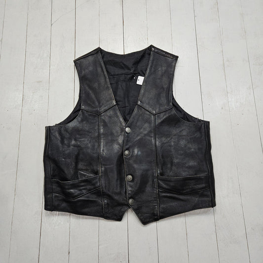 1980s/1990s Black Buffalo Nickle Snaps Leather Vest Size XL