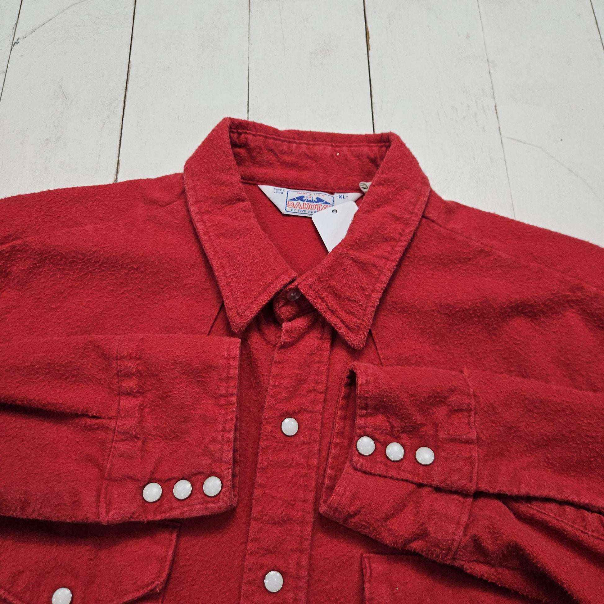 1980s Dakota by Five Brother Red Chamois Western Shirt Made in USA Size L
