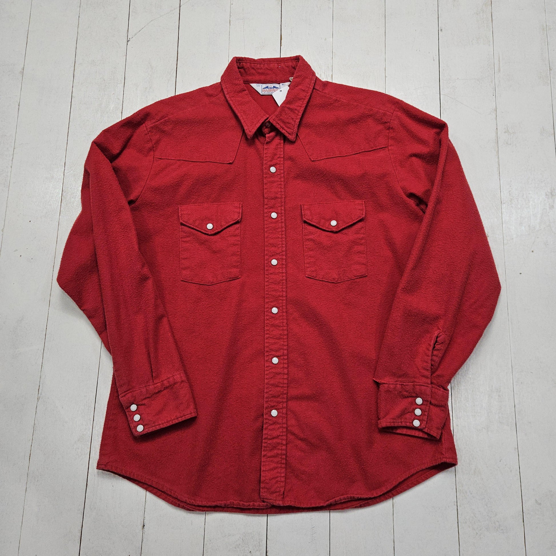 1980s Dakota by Five Brother Red Chamois Western Shirt Made in USA Size L
