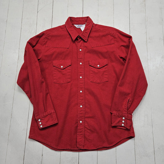 1980s Dakota by Five Brother Red Chamois Western Shirt Made in USA Size L