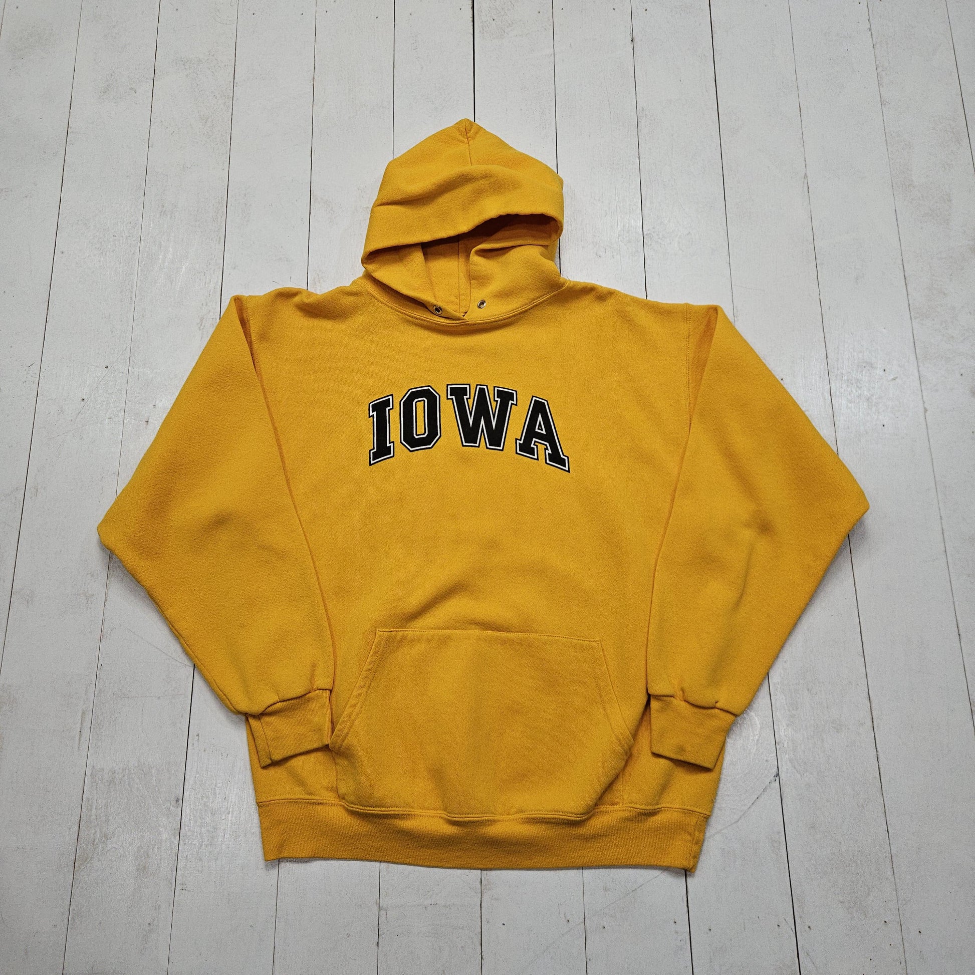 1990s/2000s Y2K Yellow Iowa Hoodie Sweatshirt Size M