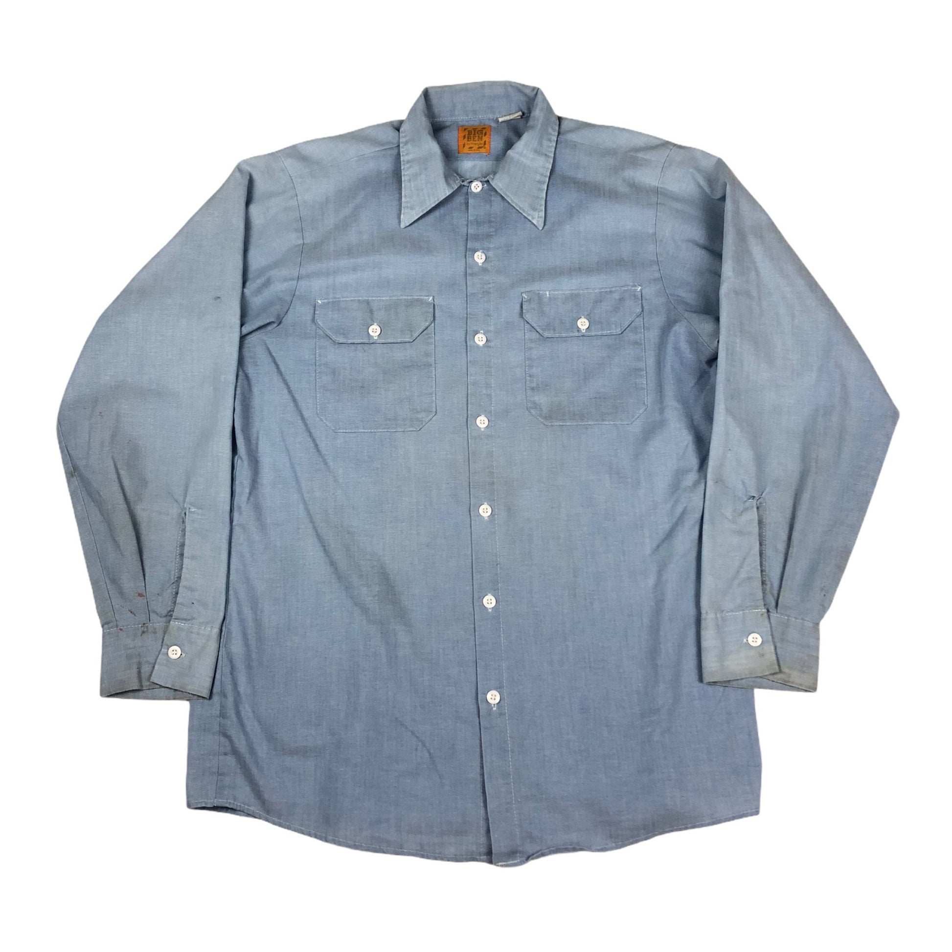 1980s Big Ben by Wrangler Chambray Shirt Made in USA Size M/L