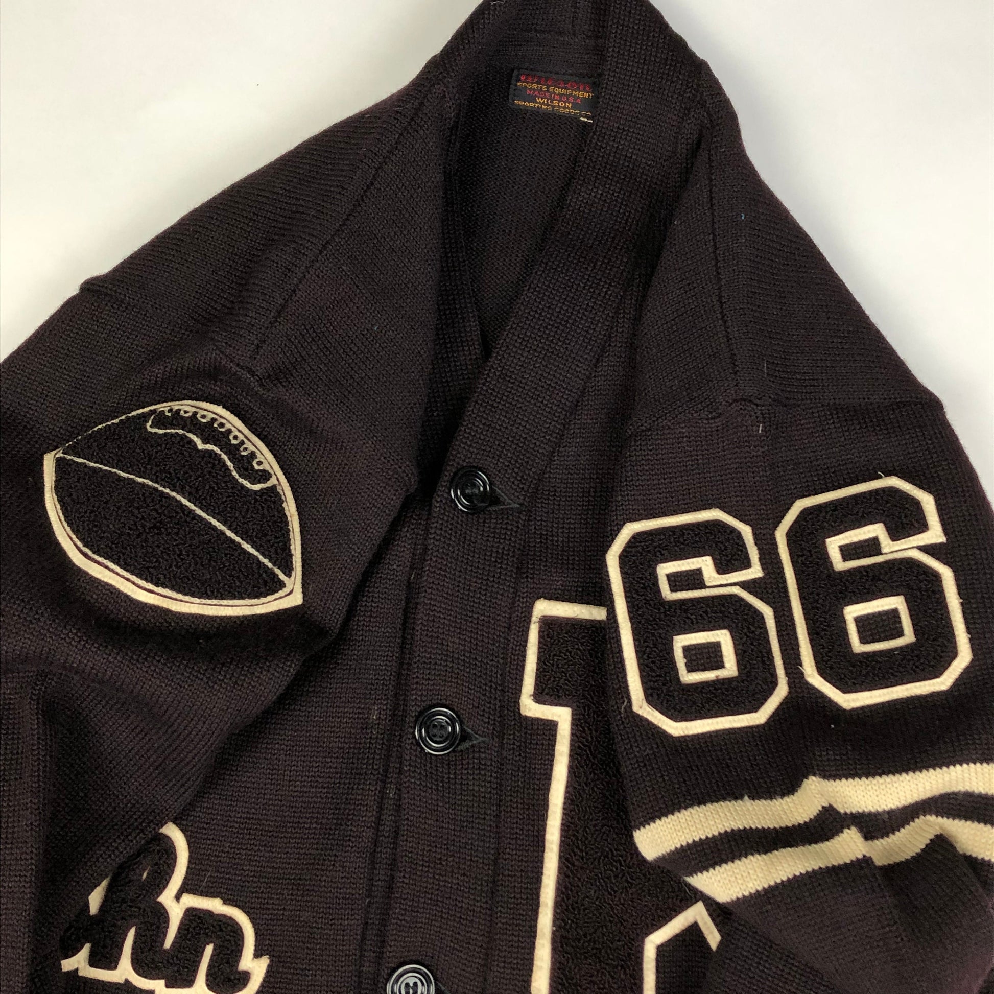 1960s Wilson Letterman Cardigan Sweater Football 66 Made in USA Size M