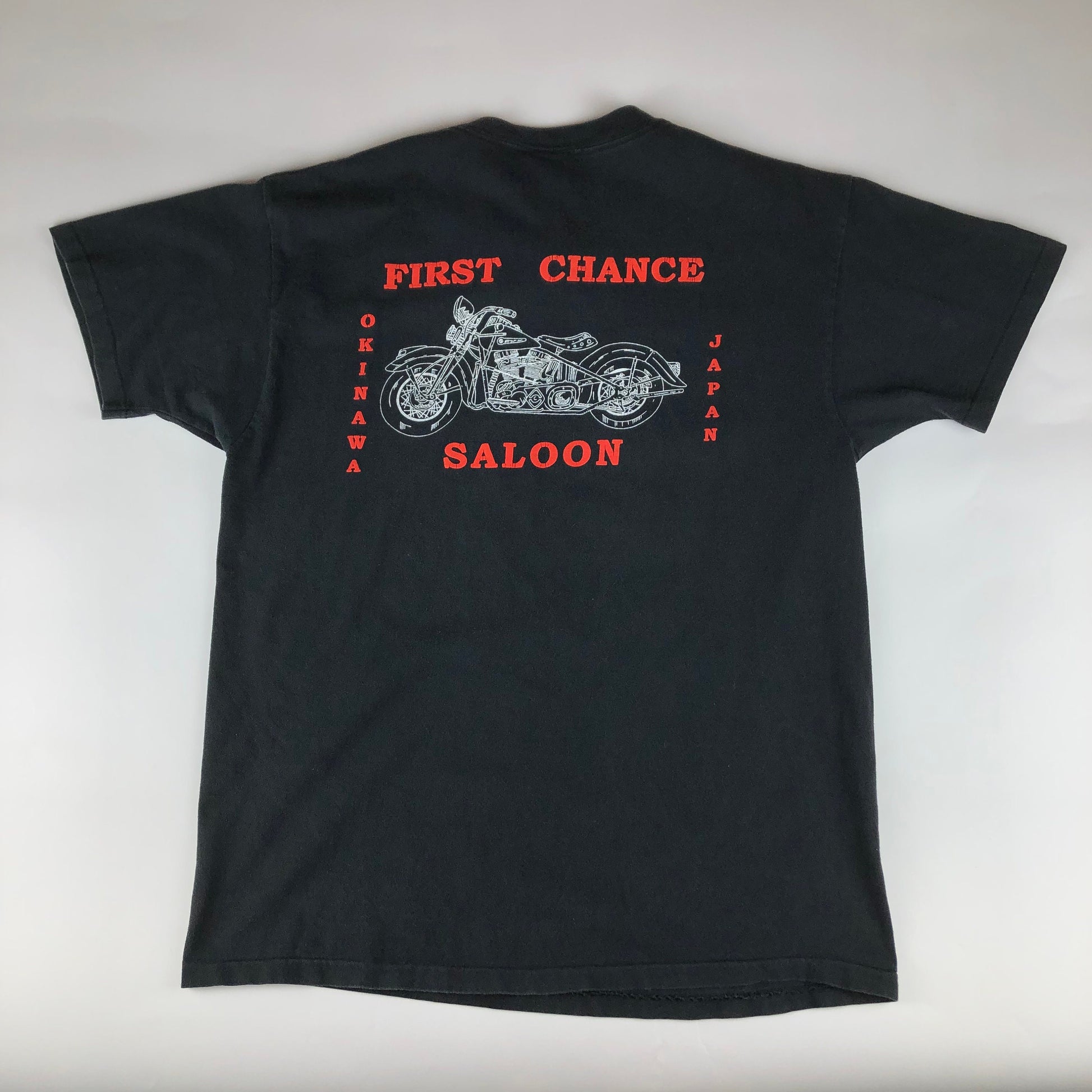 1990s CMJ Milwaukee Steel Motorcycle T-Shirt First Chance Saloon Okinawa Japan Made in USA Size L