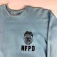 1970s Champion Blue Bar Raglan Sweatshirt Niagara Falls Police Roach Butterfly Print Made in USA Size S/M