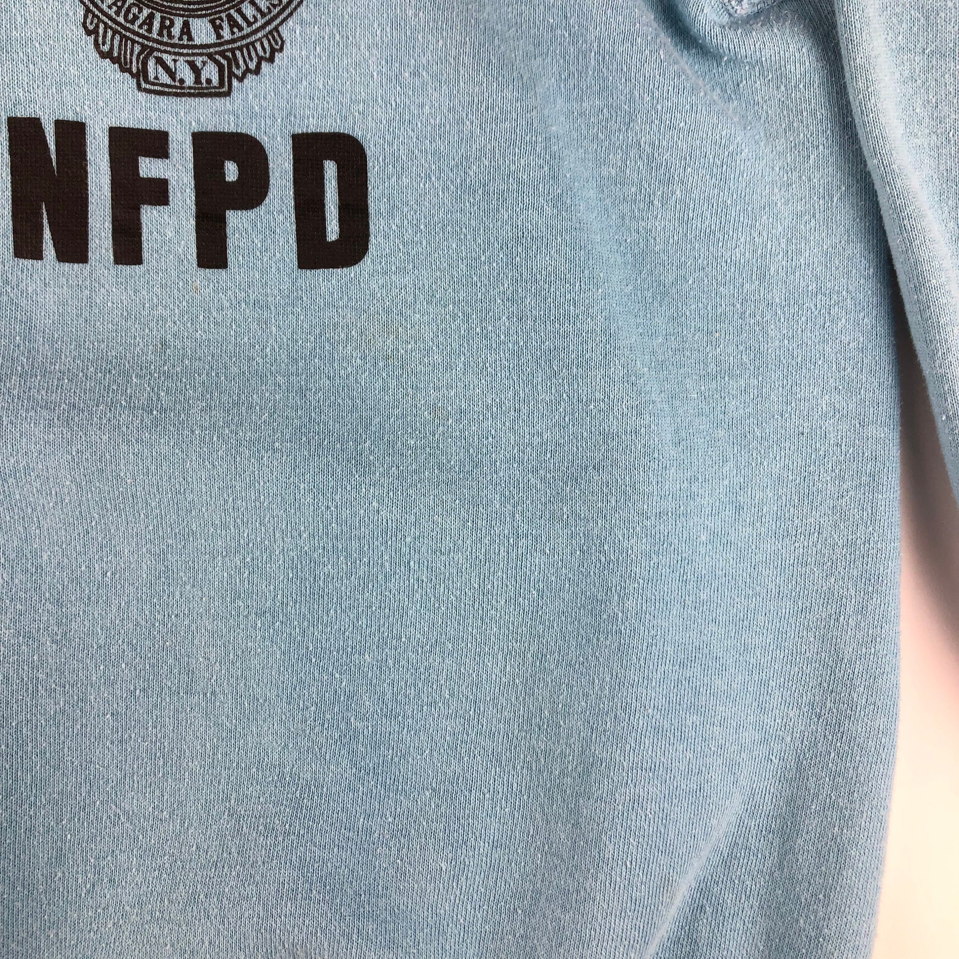 1970s Champion Blue Bar Raglan Sweatshirt Niagara Falls Police Roach Butterfly Print Made in USA Size S/M