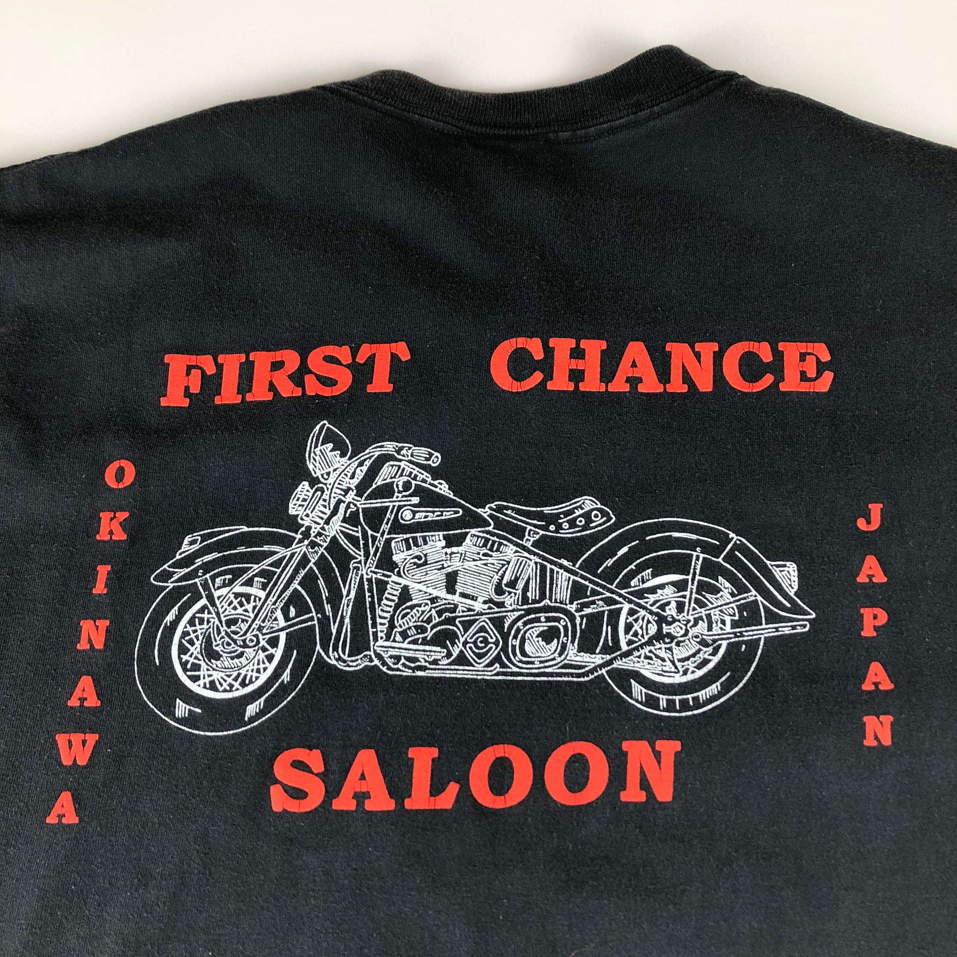 1990s CMJ Milwaukee Steel Motorcycle T-Shirt First Chance Saloon Okinawa Japan Made in USA Size L