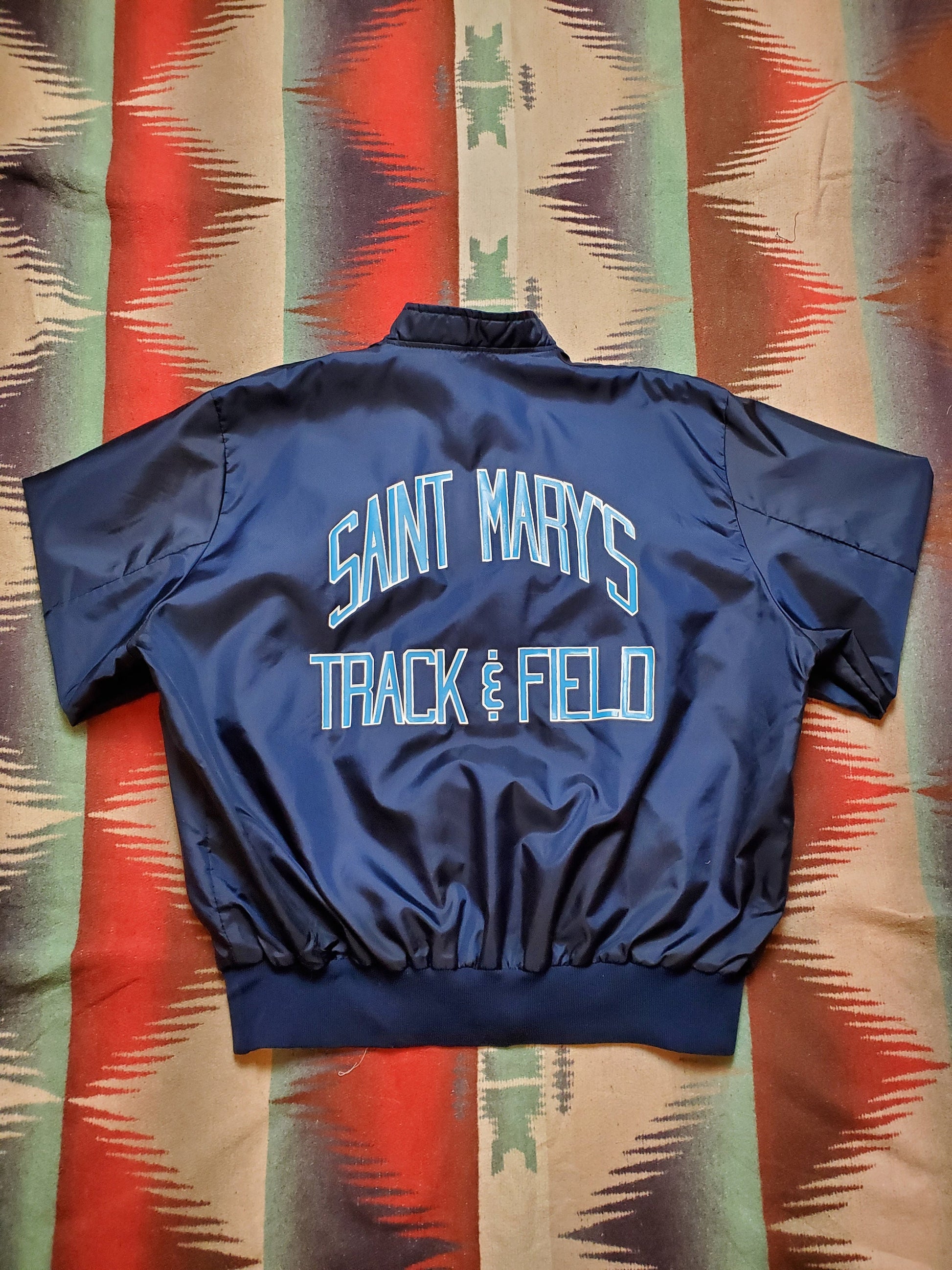 1980s St. Mary's College Notre Dame Track & Field Pullover Windbreaker Jacket Made in USA Size XXL