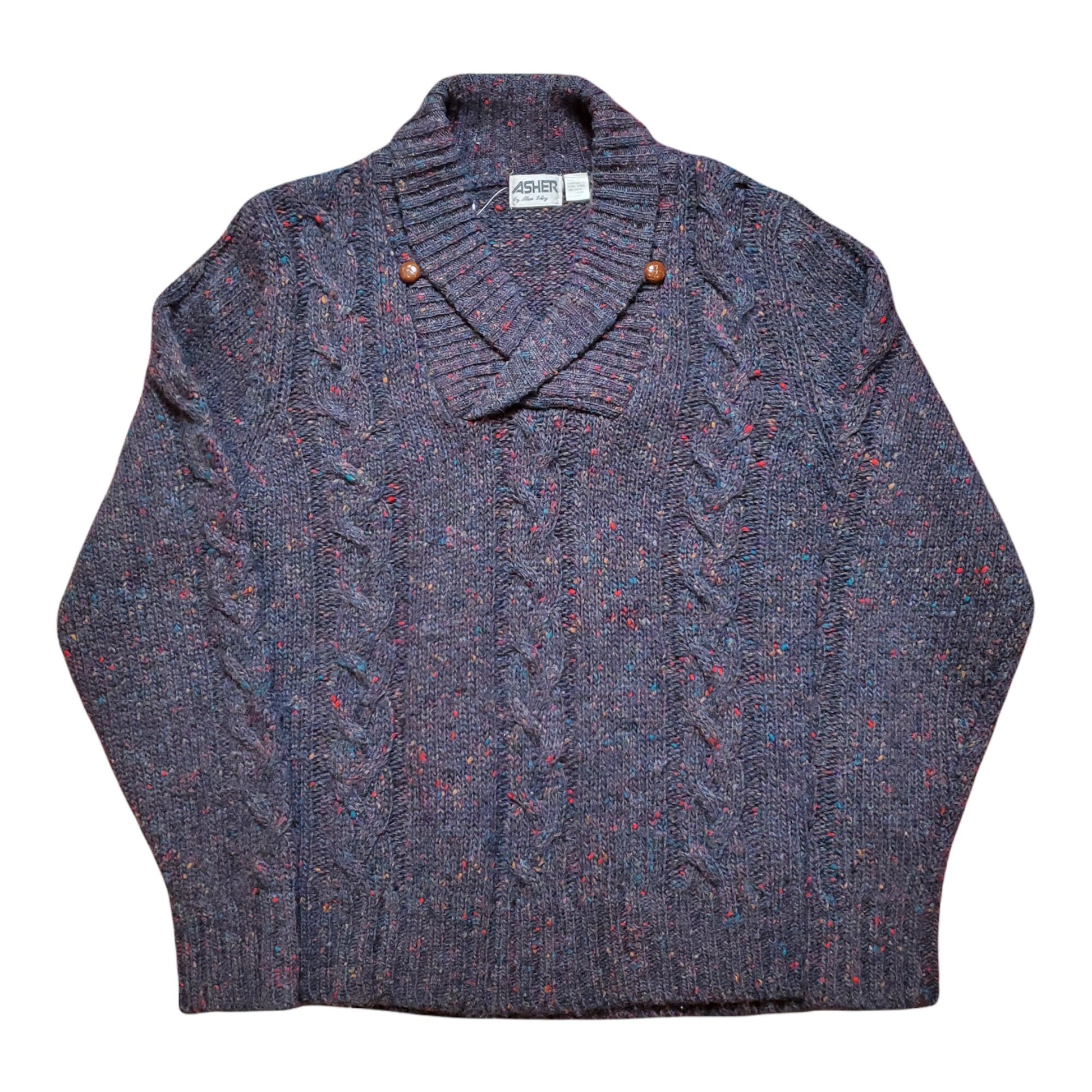 1980s Asher by Allen Solly Shawl Collar Wool Sweater Size S/M