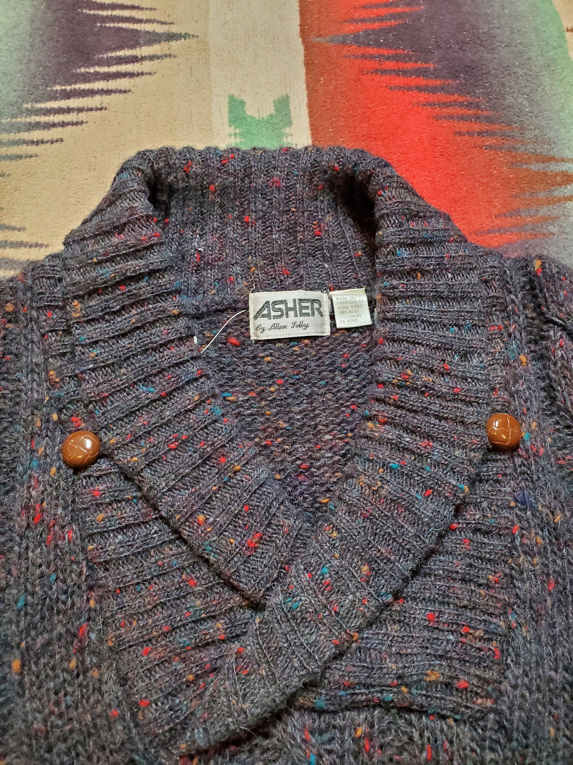 1980s Asher by Allen Solly Shawl Collar Wool Sweater Size S/M