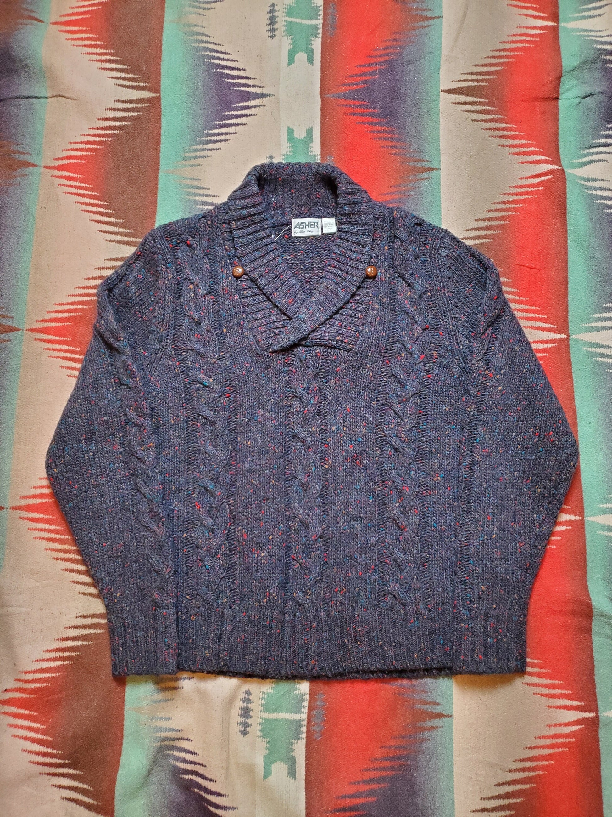 1980s Asher by Allen Solly Shawl Collar Wool Sweater Size S/M