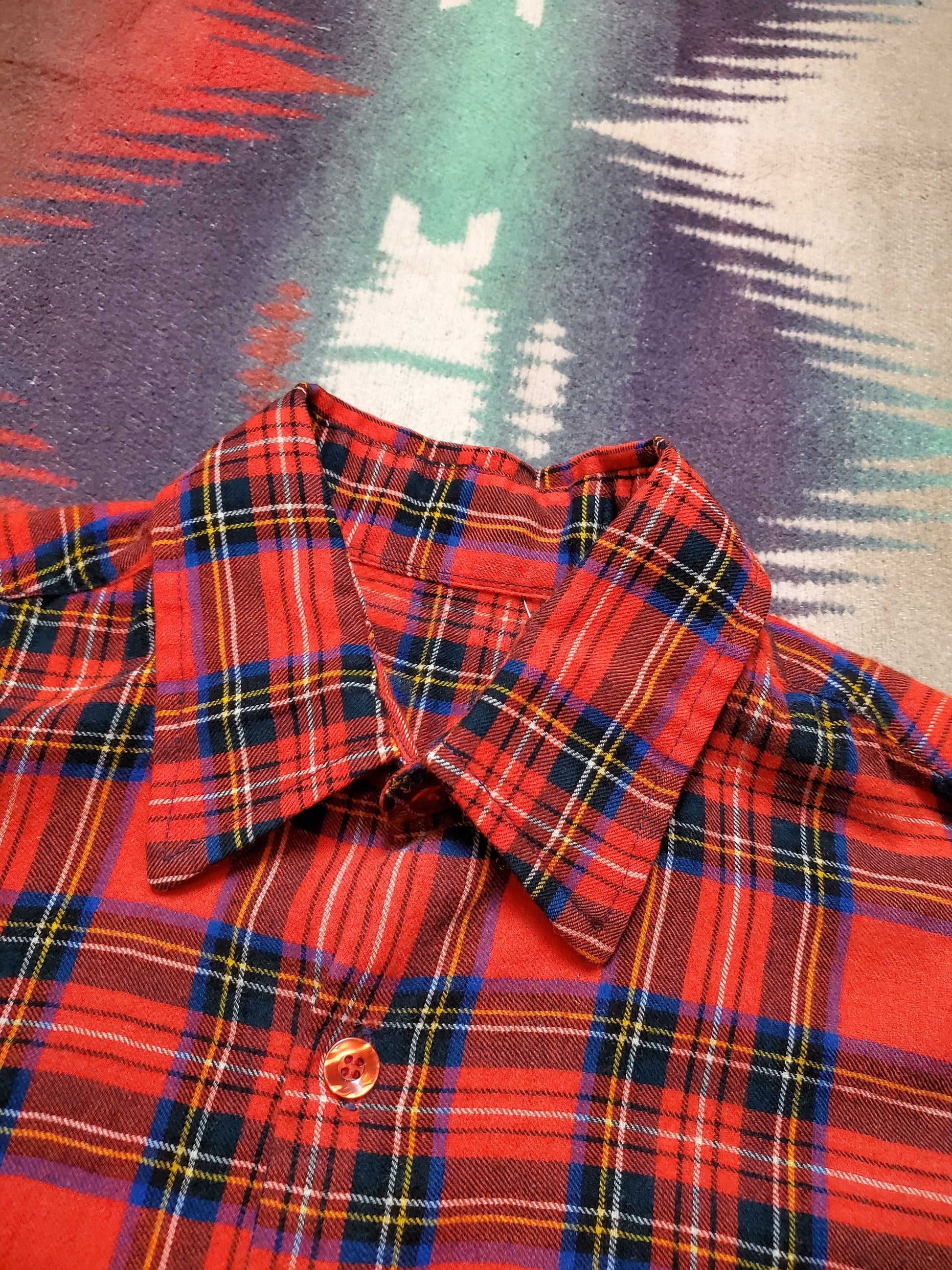 1980s/1990s Viyella Red Plaid Flannel Shirt Size S/M