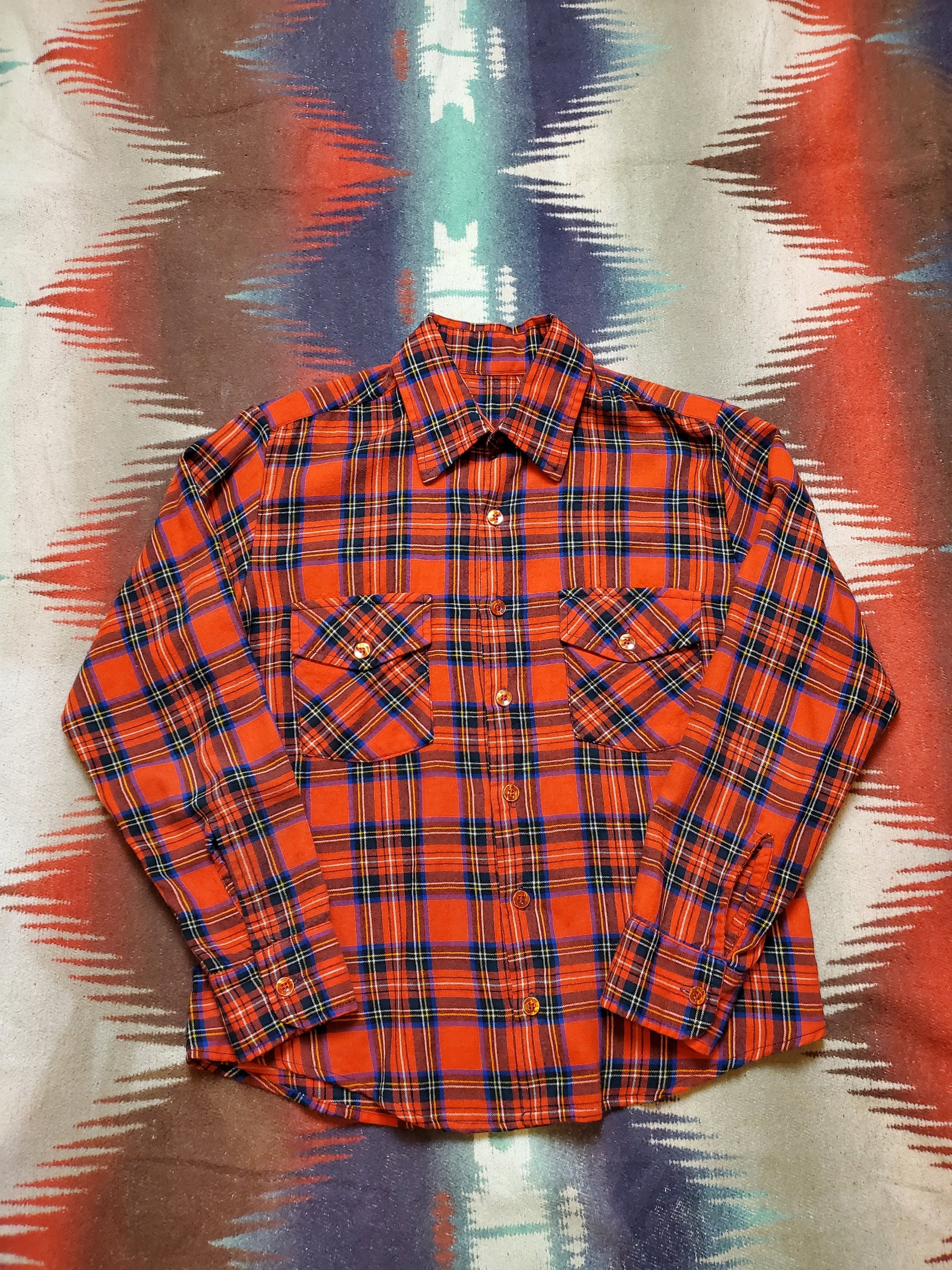1980s/1990s Viyella Red Plaid Flannel Shirt Size S/M