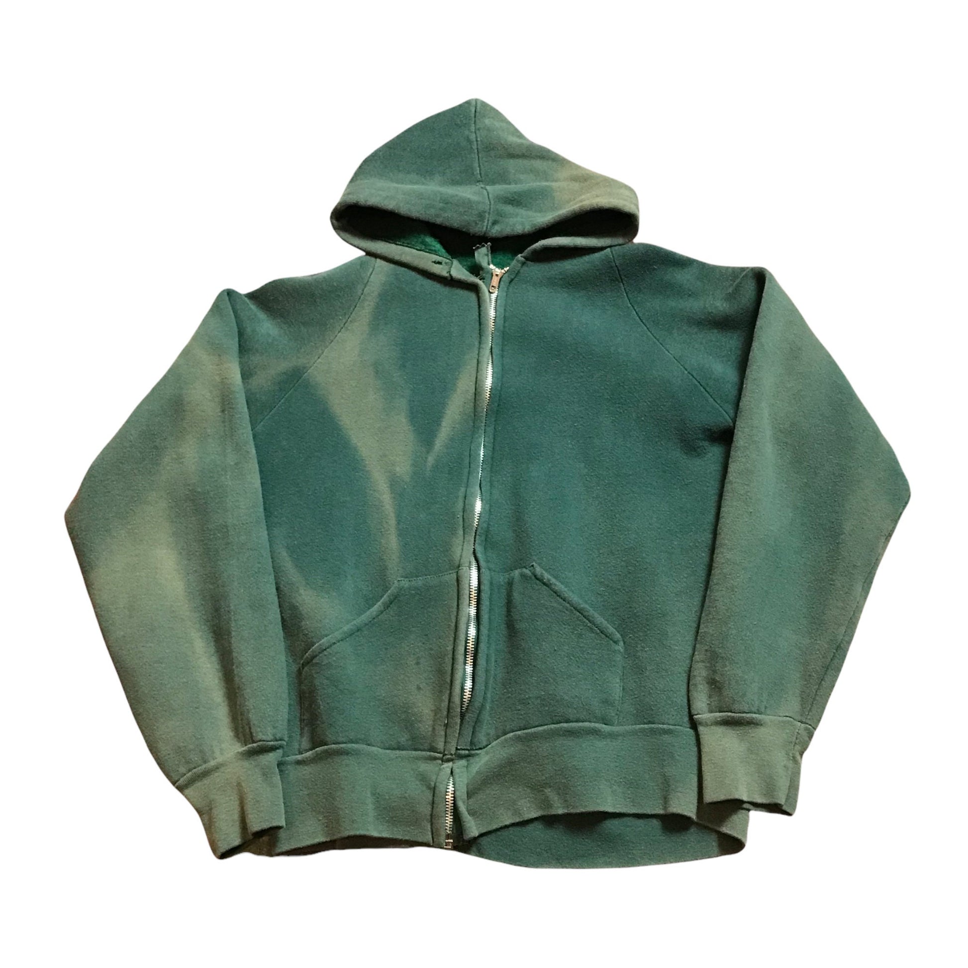 1980s Sunfaded Green Zip-Up Hoodie Sweatshirt Size XS/S