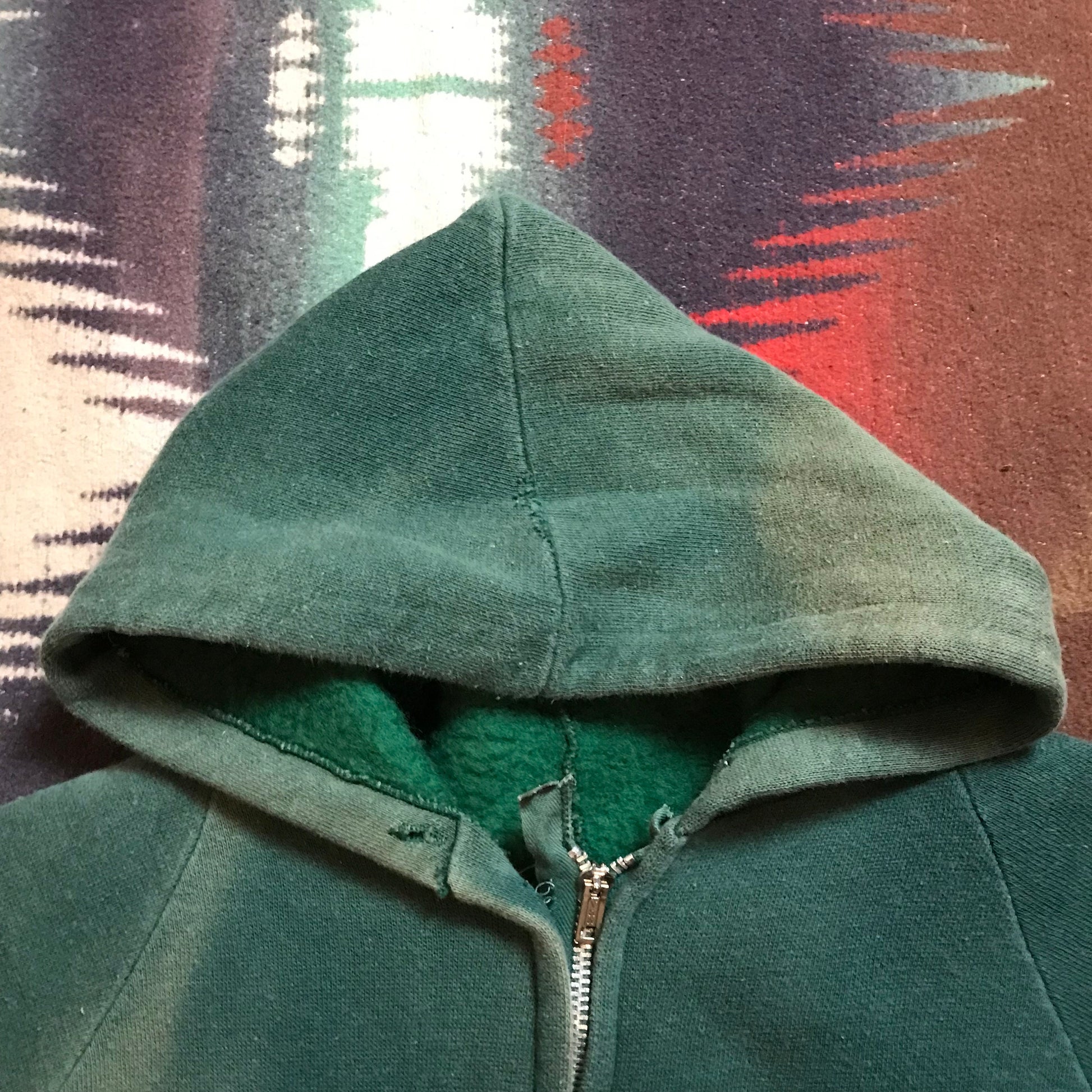 1980s Sunfaded Green Zip-Up Hoodie Sweatshirt Size XS/S