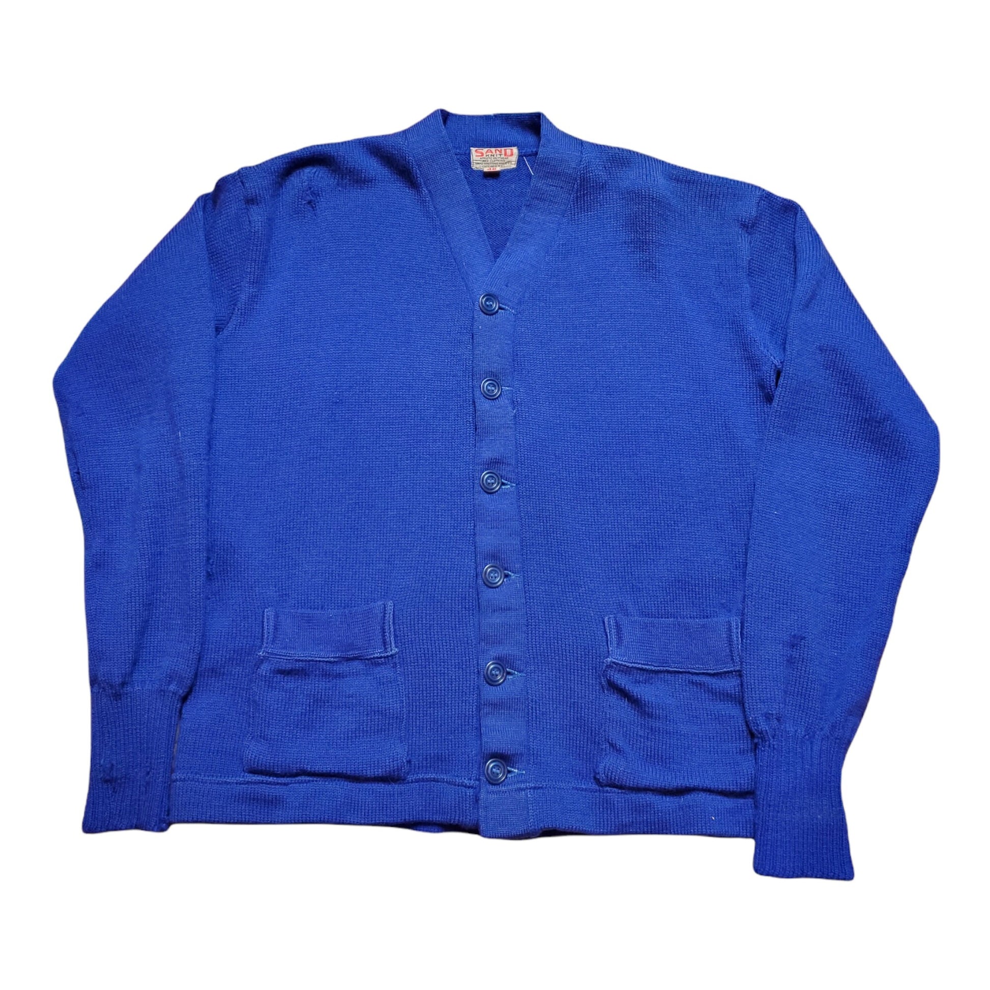 1940s/1950s Sand Knit Blue Varsity Cardigan Sweater Made in USA Size M/L