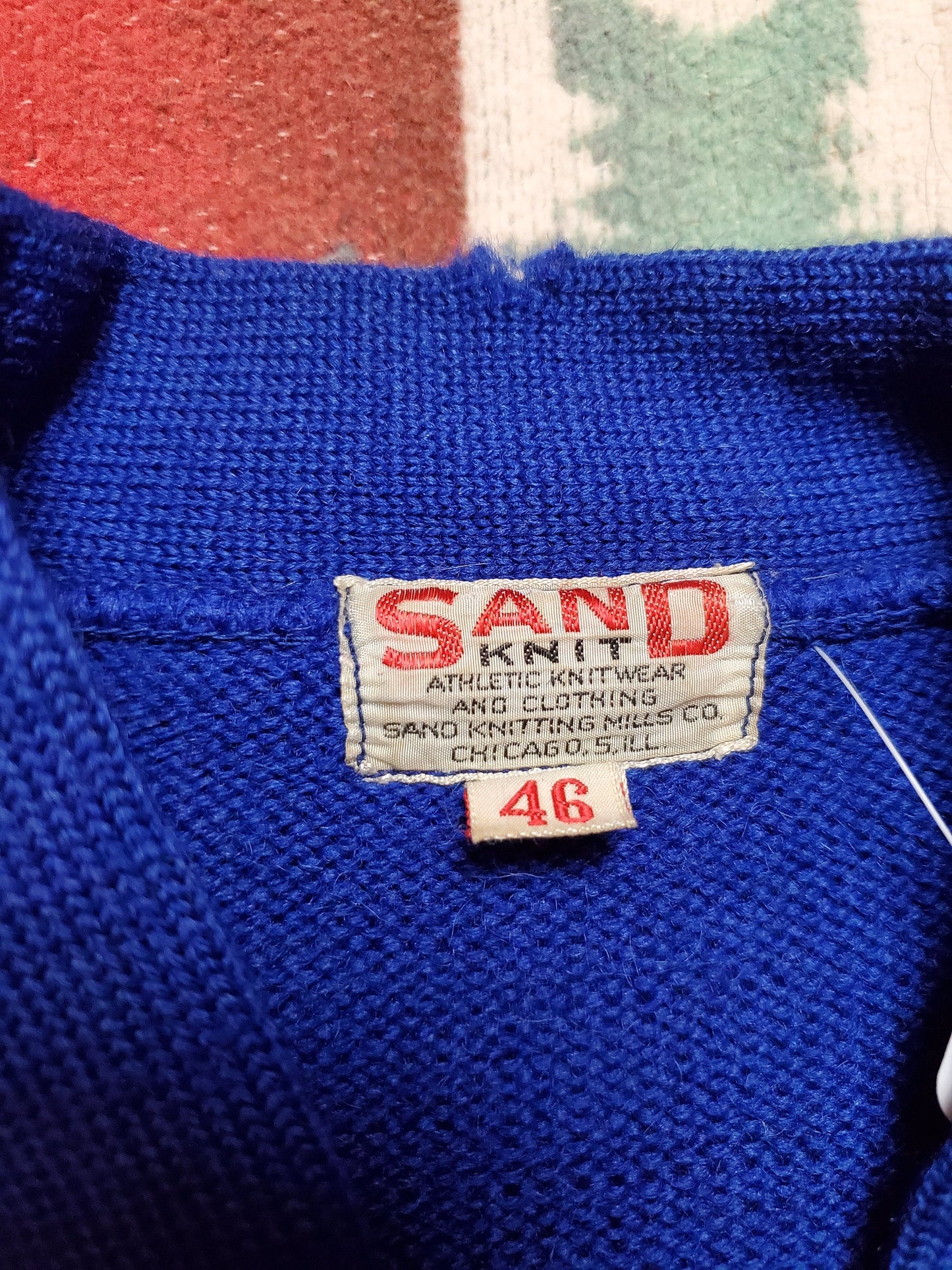 1940s/1950s Sand Knit Blue Varsity Cardigan Sweater Made in USA Size M/L