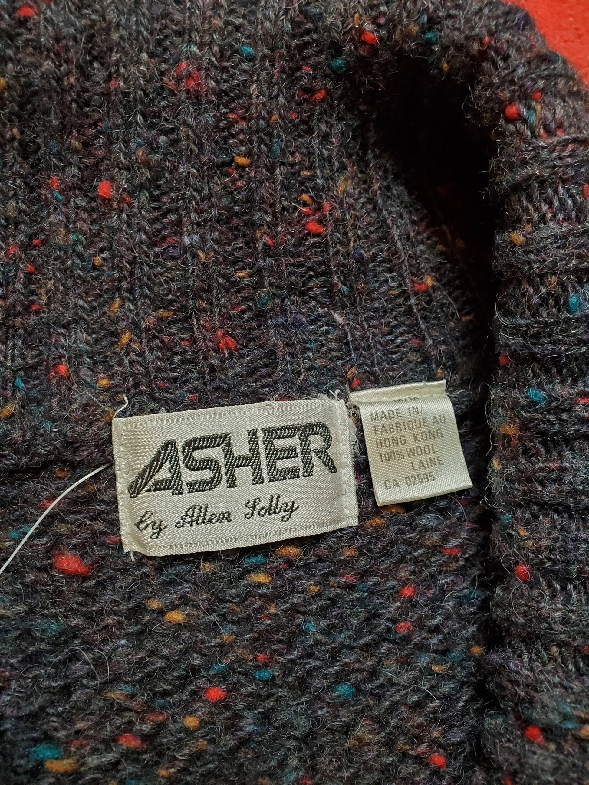 1980s Asher by Allen Solly Shawl Collar Wool Sweater Size S/M
