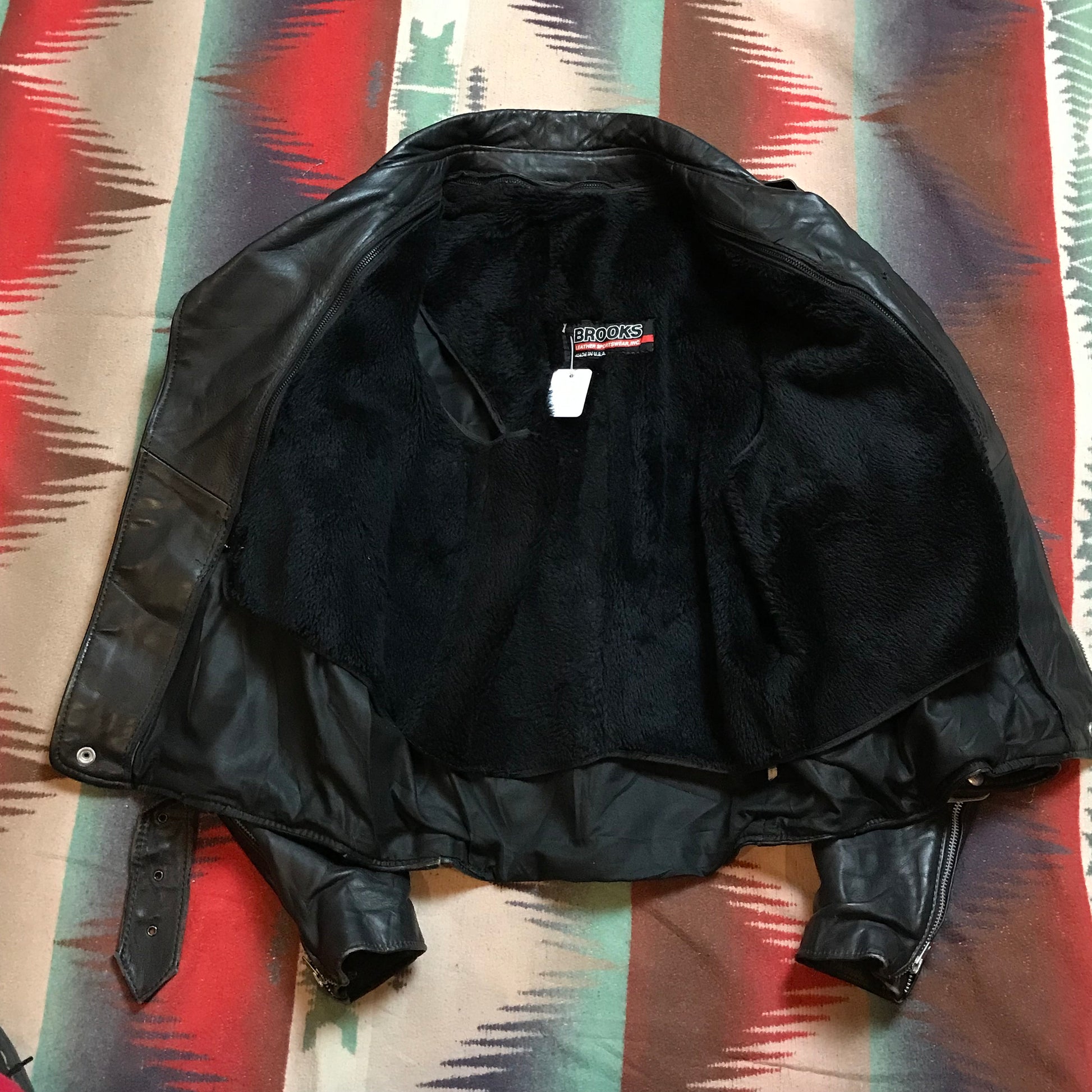 1970s Brooks Moto Style Leather Jacket with Removable Liner Made in USA Size S/M