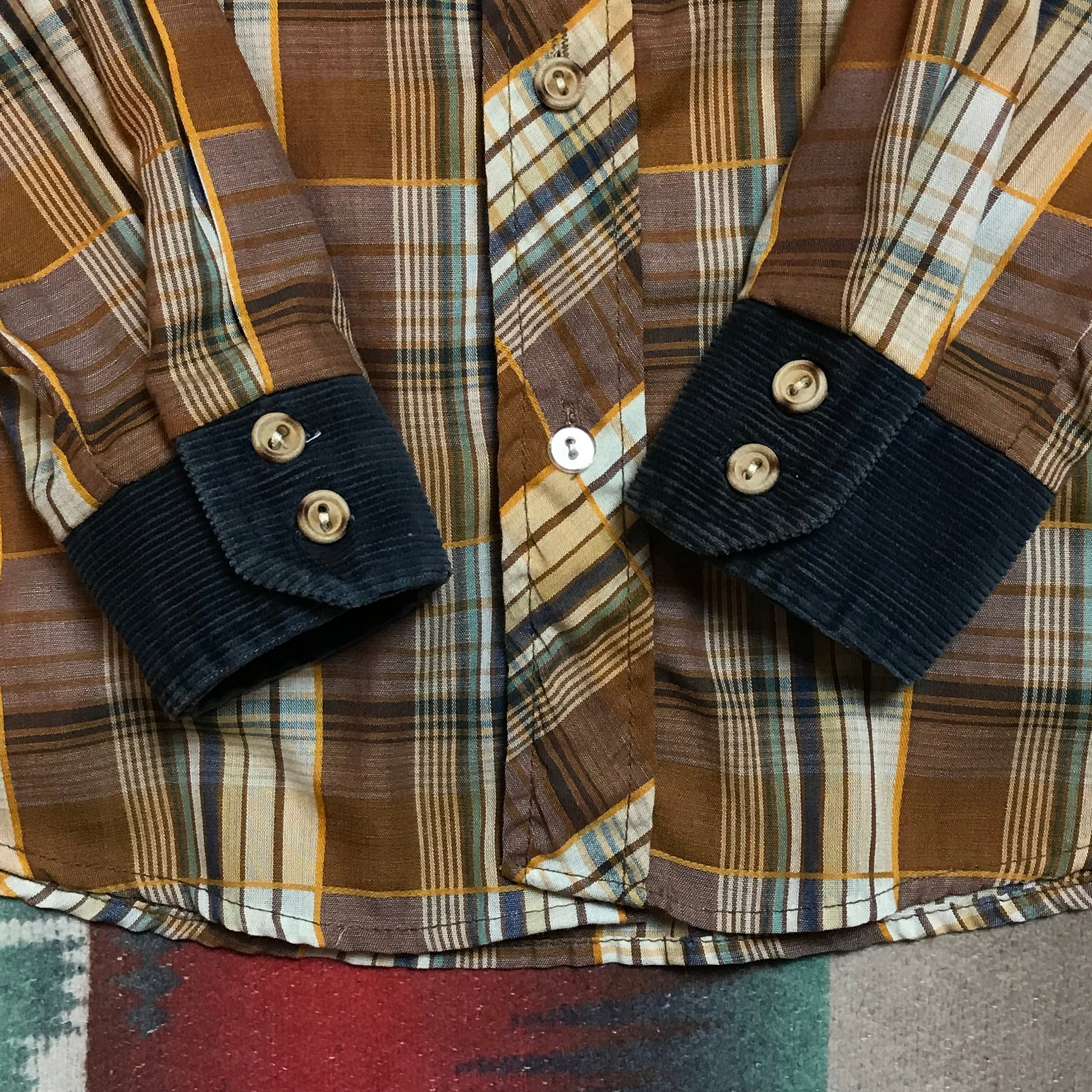 1970s/1980s LAX Western Shirt with Corduroy Accent Made in USA Size S/M
