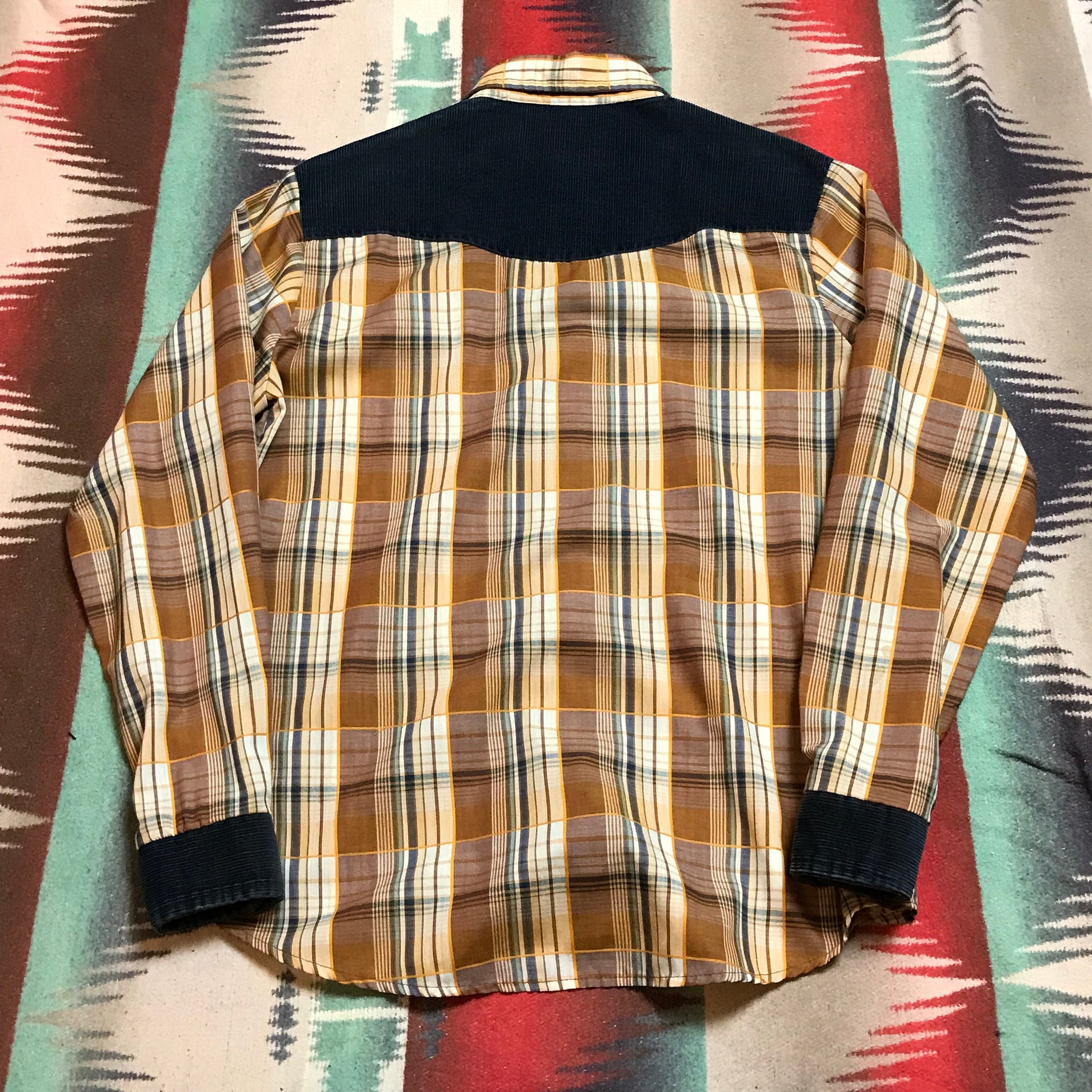 1970s/1980s LAX Western Shirt with Corduroy Accent Made in USA Size S/M