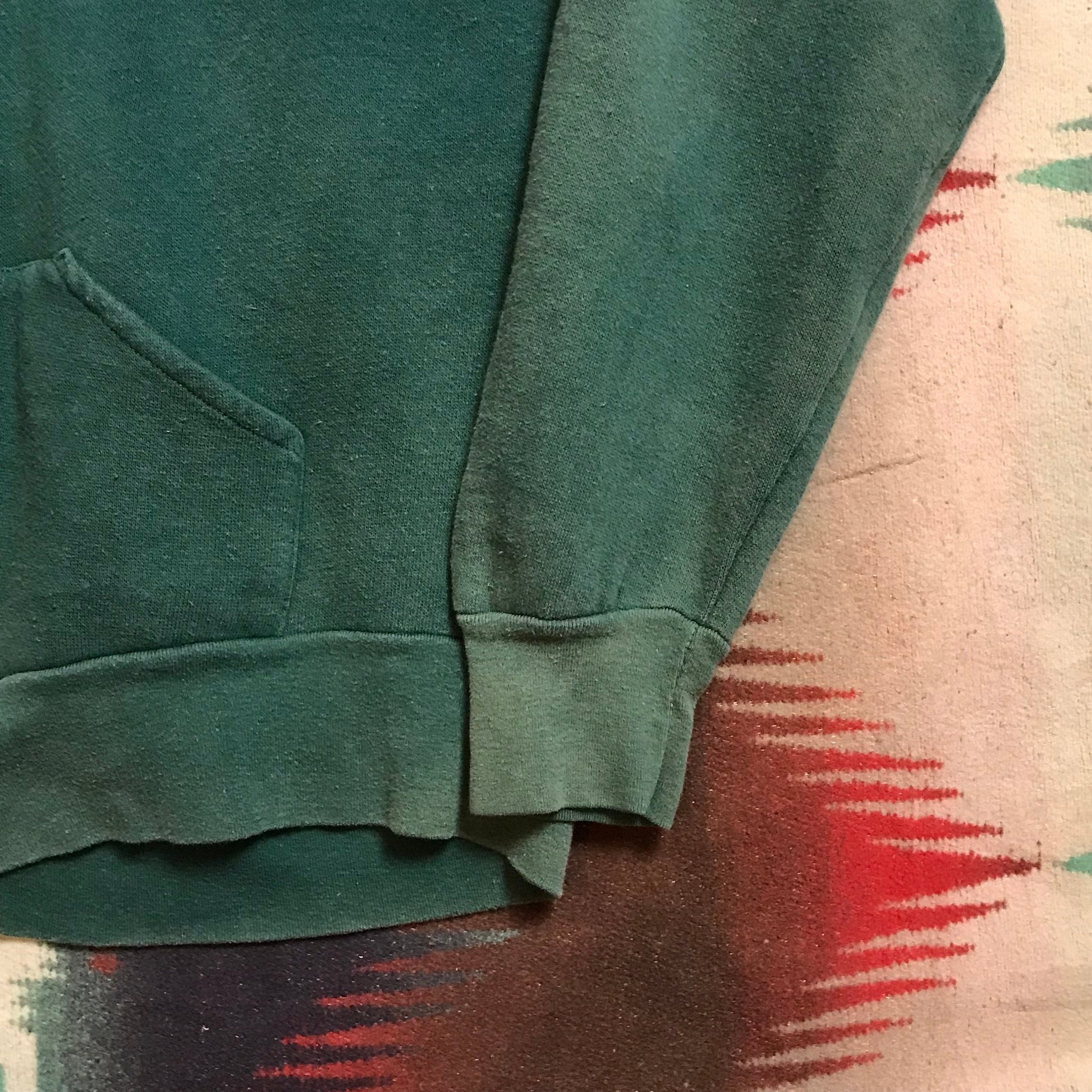 1980s Sunfaded Green Zip-Up Hoodie Sweatshirt Size XS/S