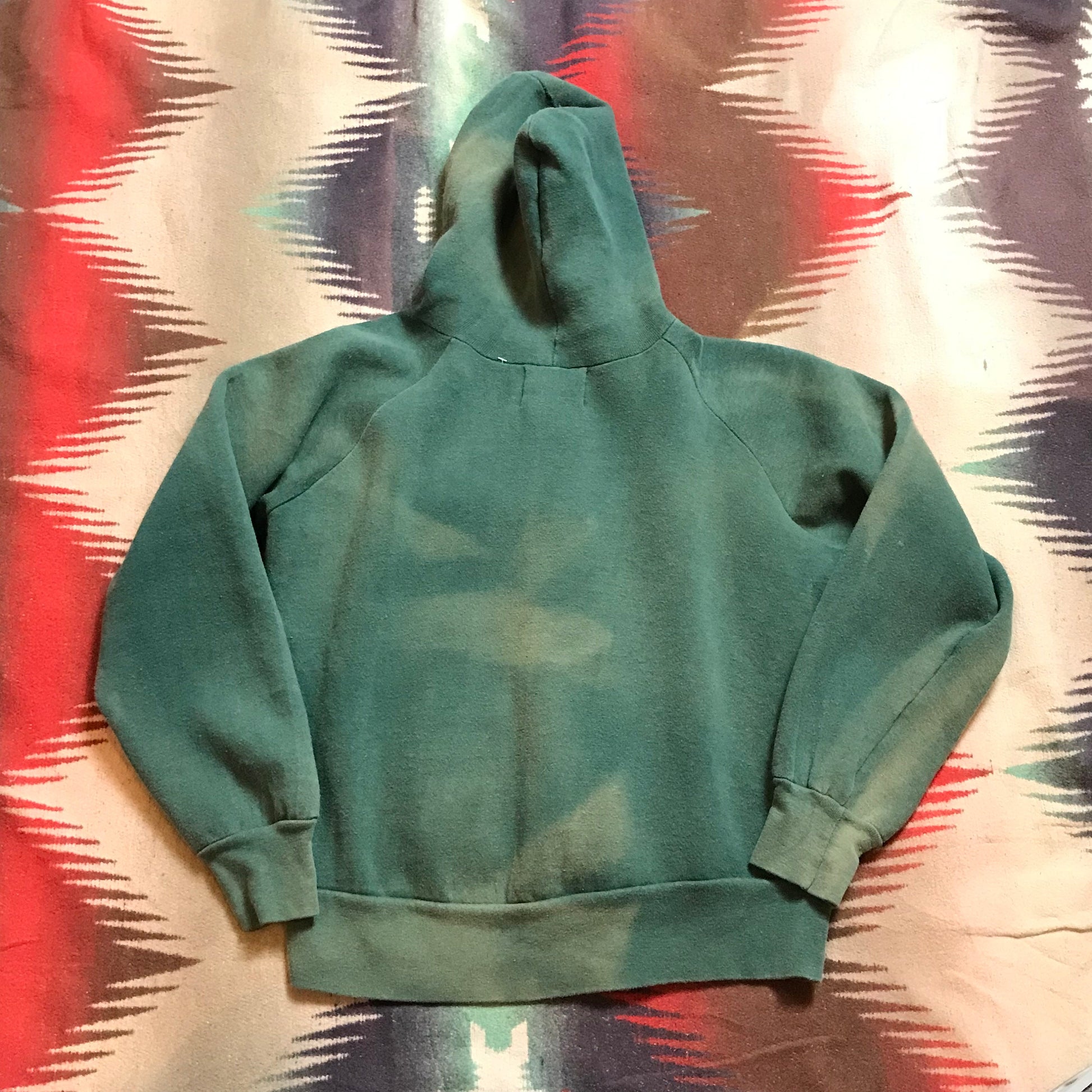 1980s Sunfaded Green Zip-Up Hoodie Sweatshirt Size XS/S