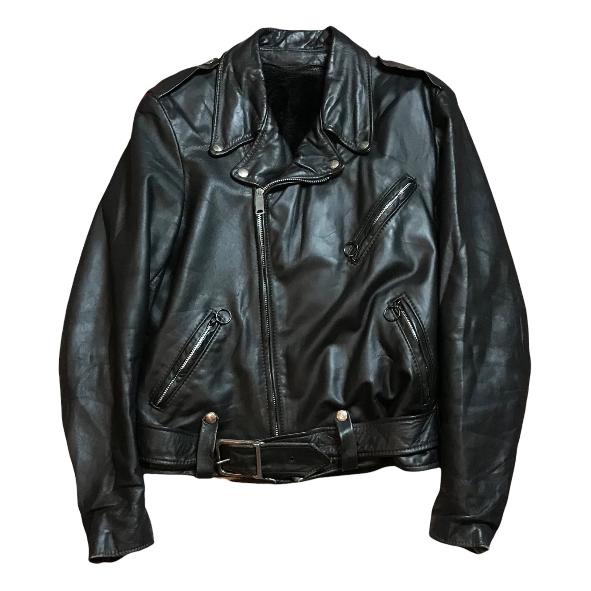 1970s Brooks Moto Style Leather Jacket with Removable Liner Made in USA Size S/M