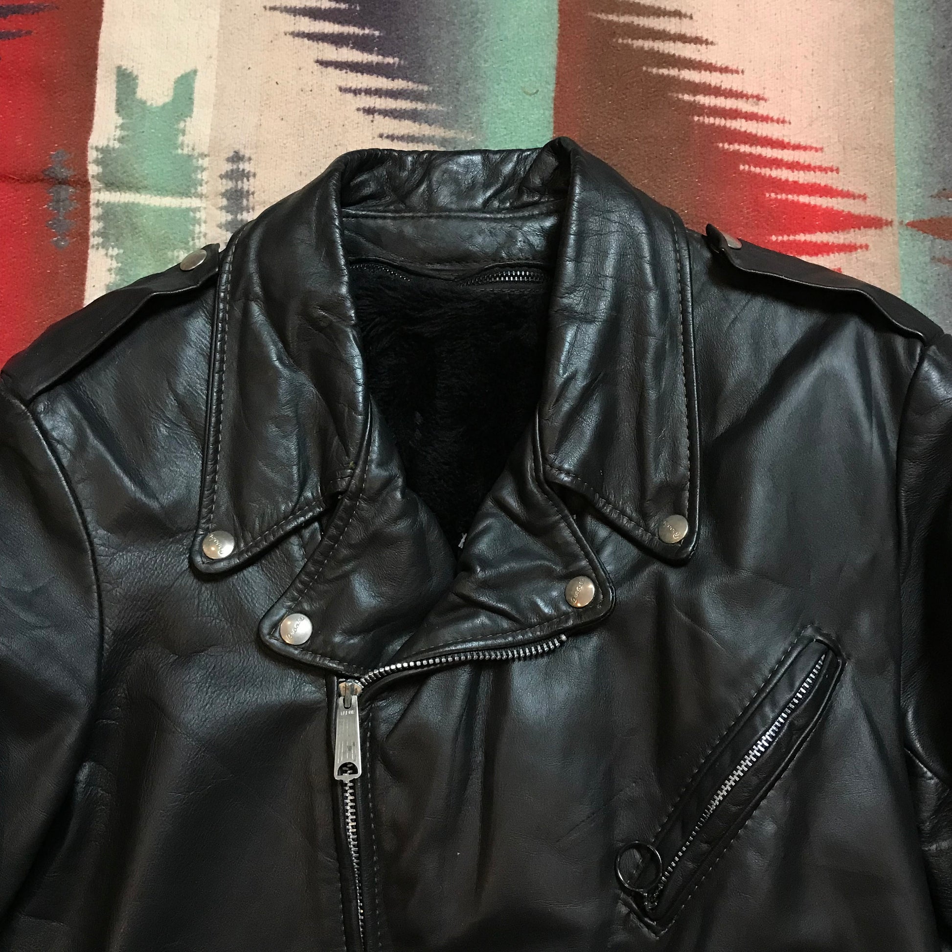 1970s Brooks Moto Style Leather Jacket with Removable Liner Made in USA Size S/M