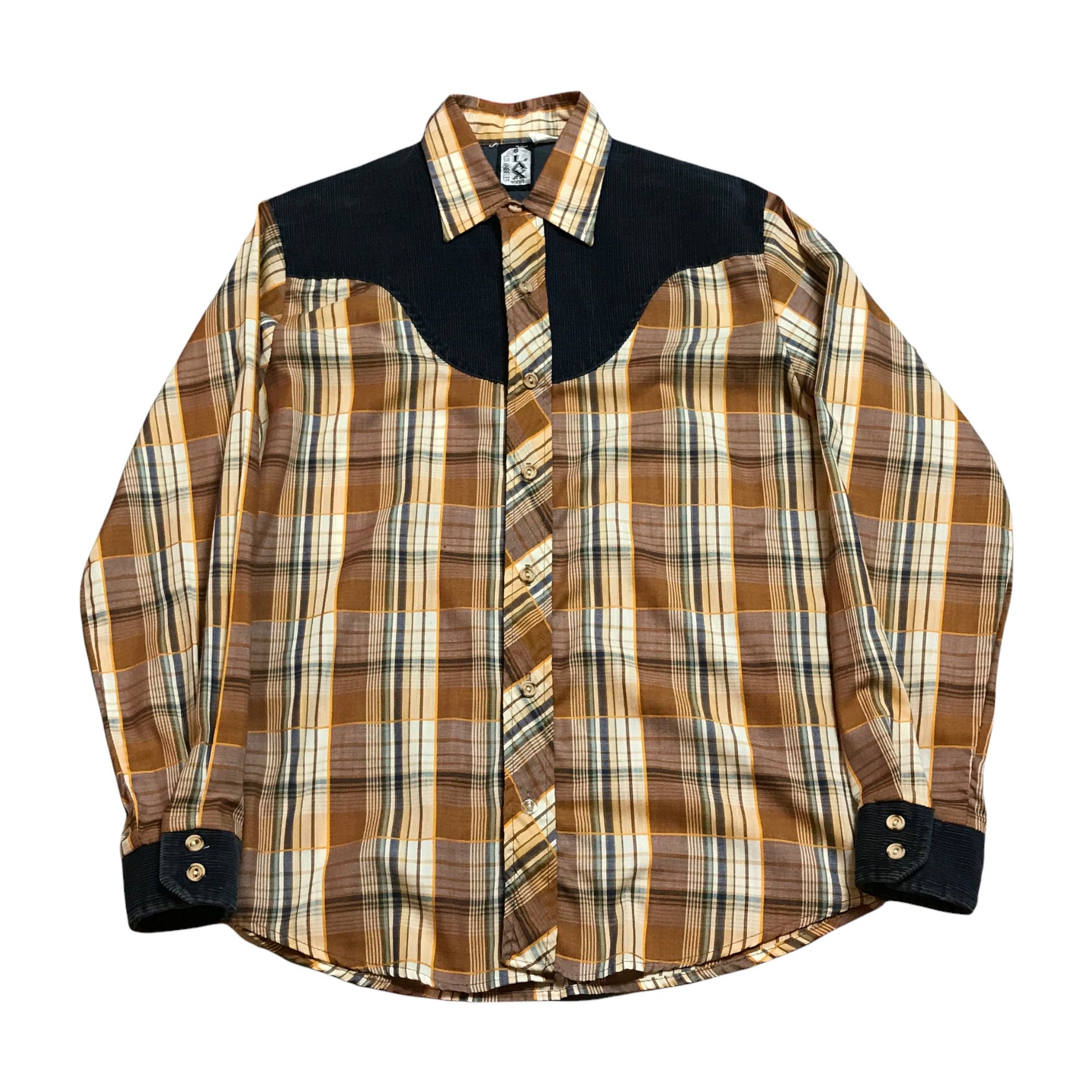 1970s/1980s LAX Western Shirt with Corduroy Accent Made in USA Size S/M