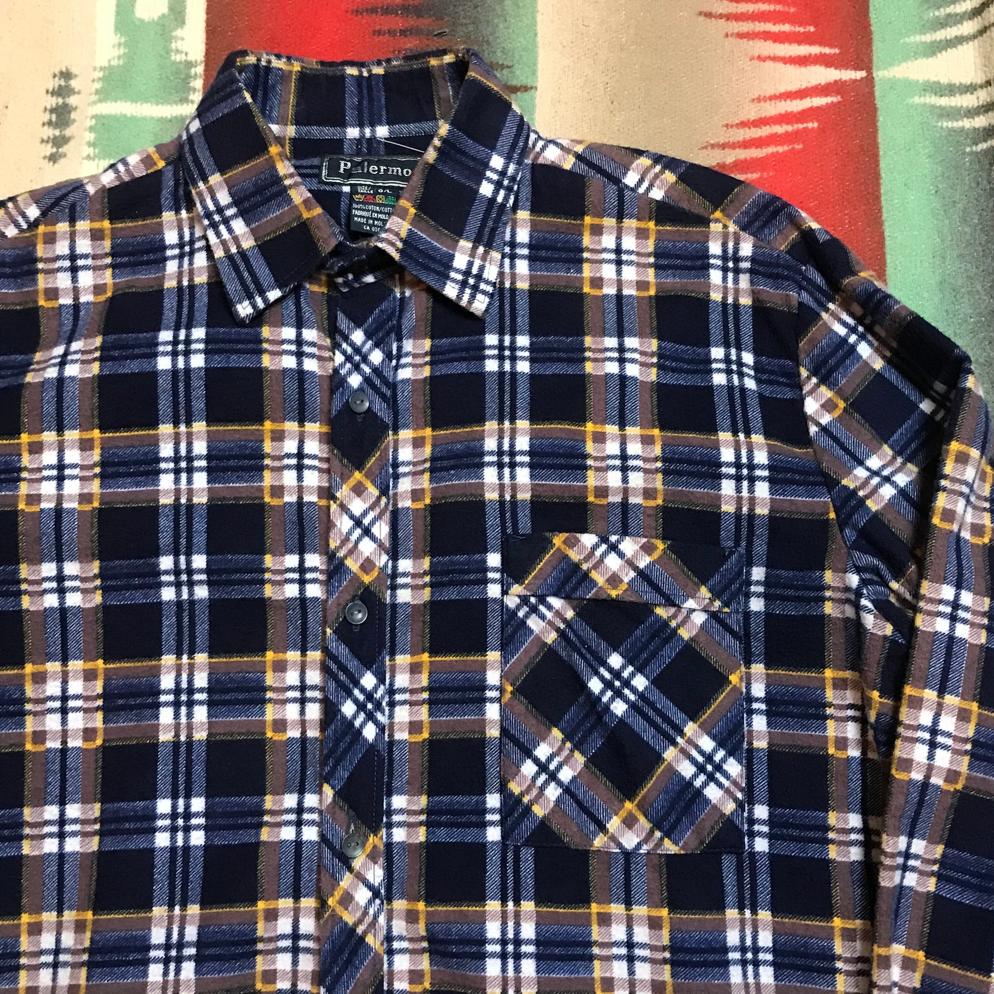 1980s Palermo Printed Cotton Flannel Shirt Size L