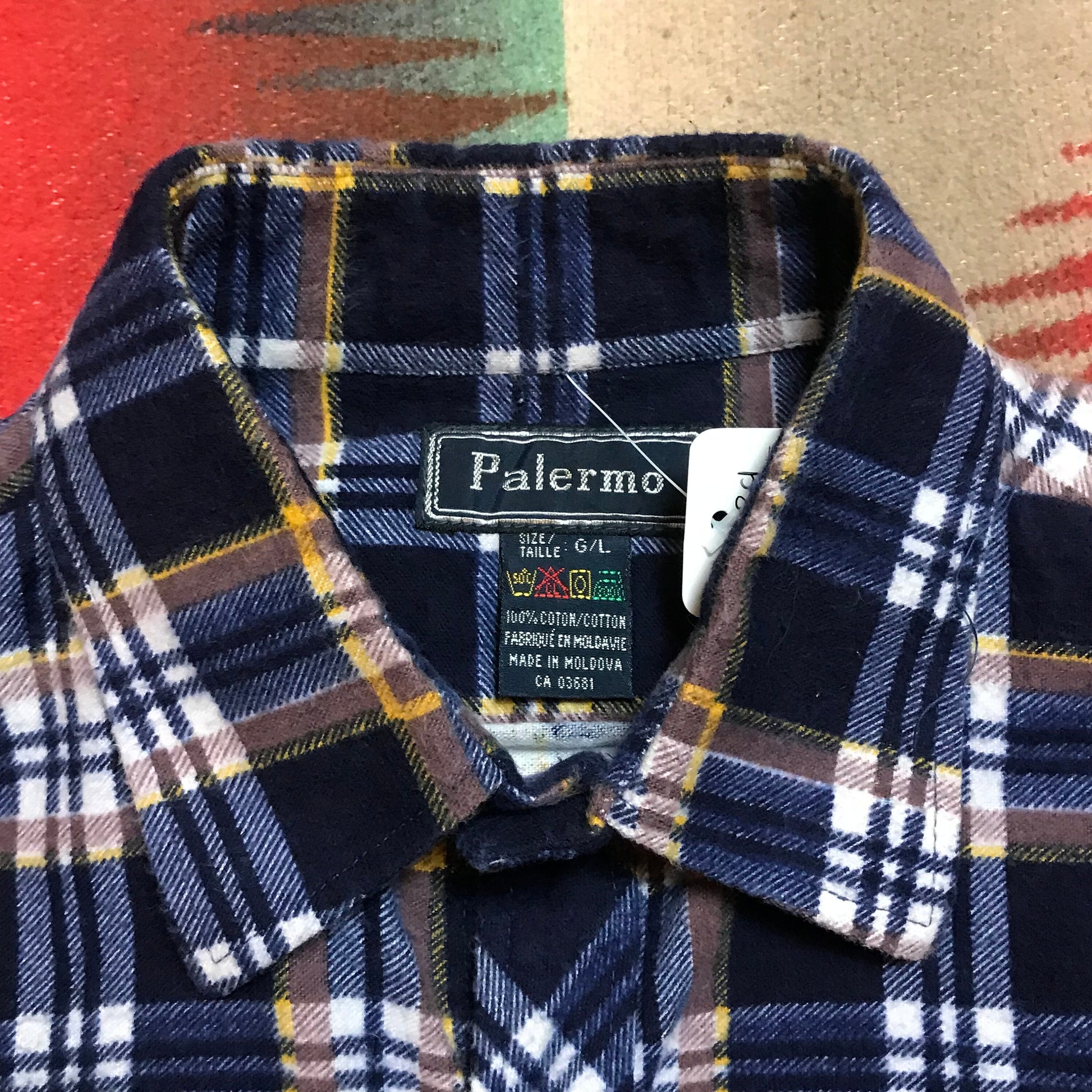 1980s Palermo Printed Cotton Flannel Shirt Size L