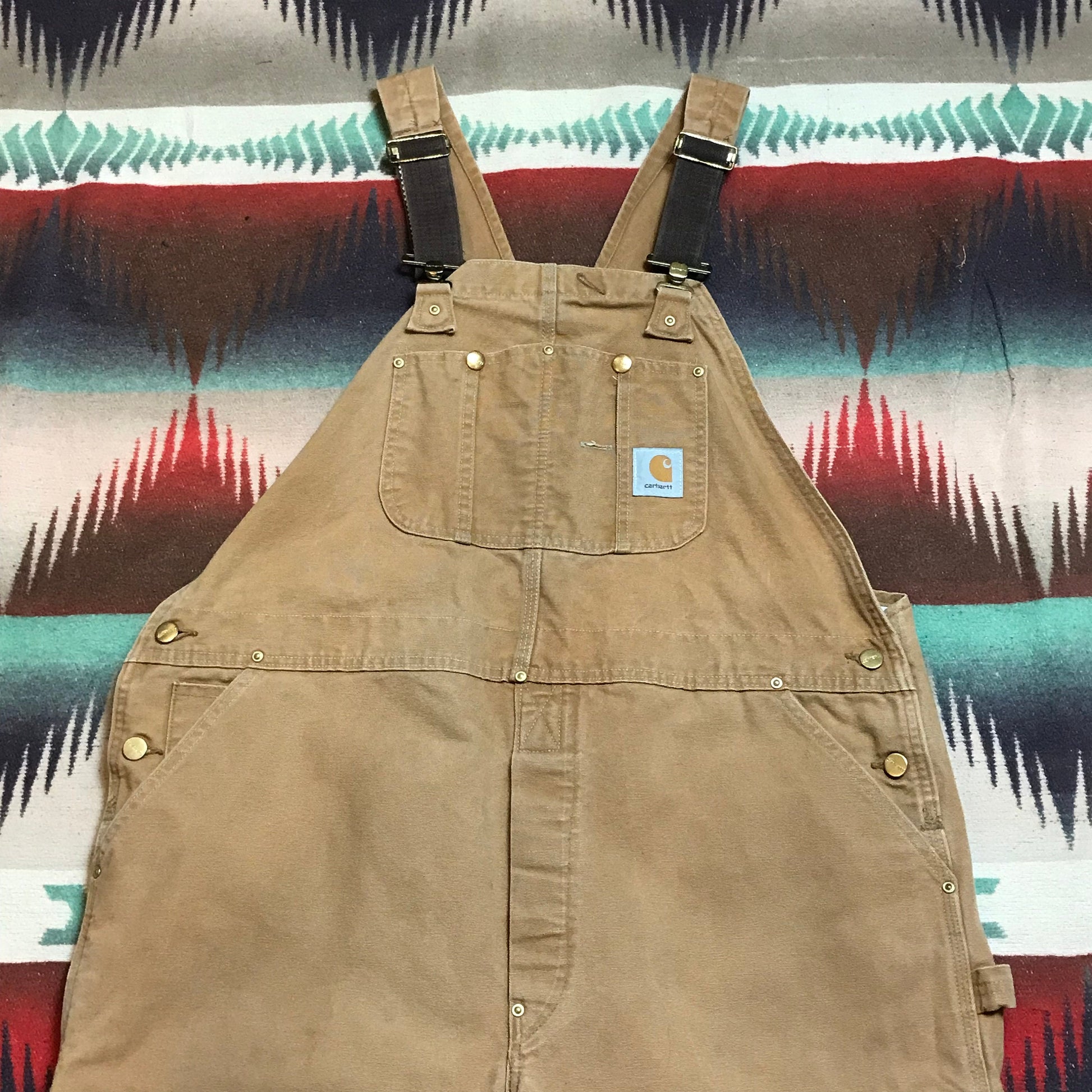 1990s Tan Carhartt Double Knee Overalls Made in USA Size 42x26.5