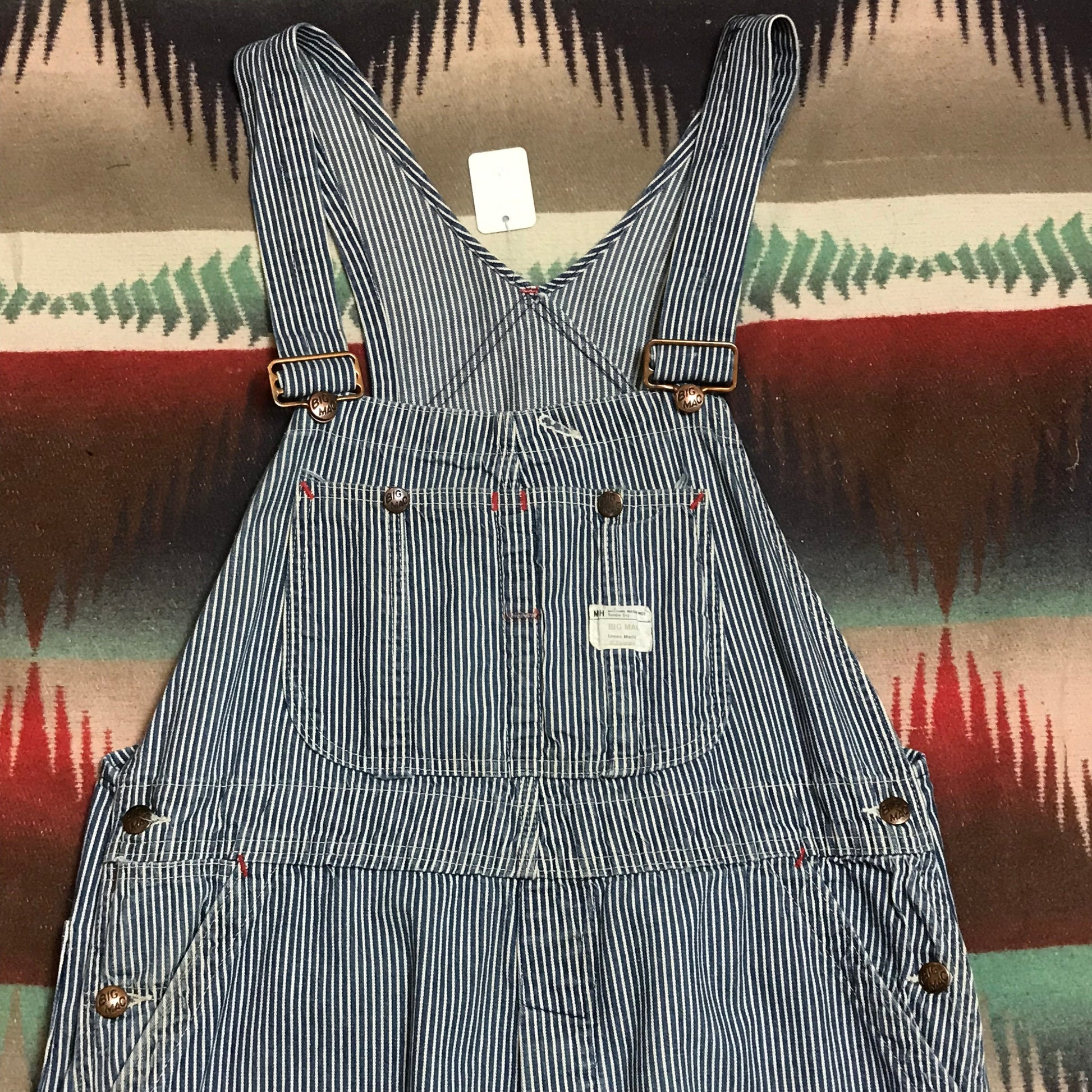 1970s Penneys Big Mac Hickory Striped Overalls Made in USA Size 38x28