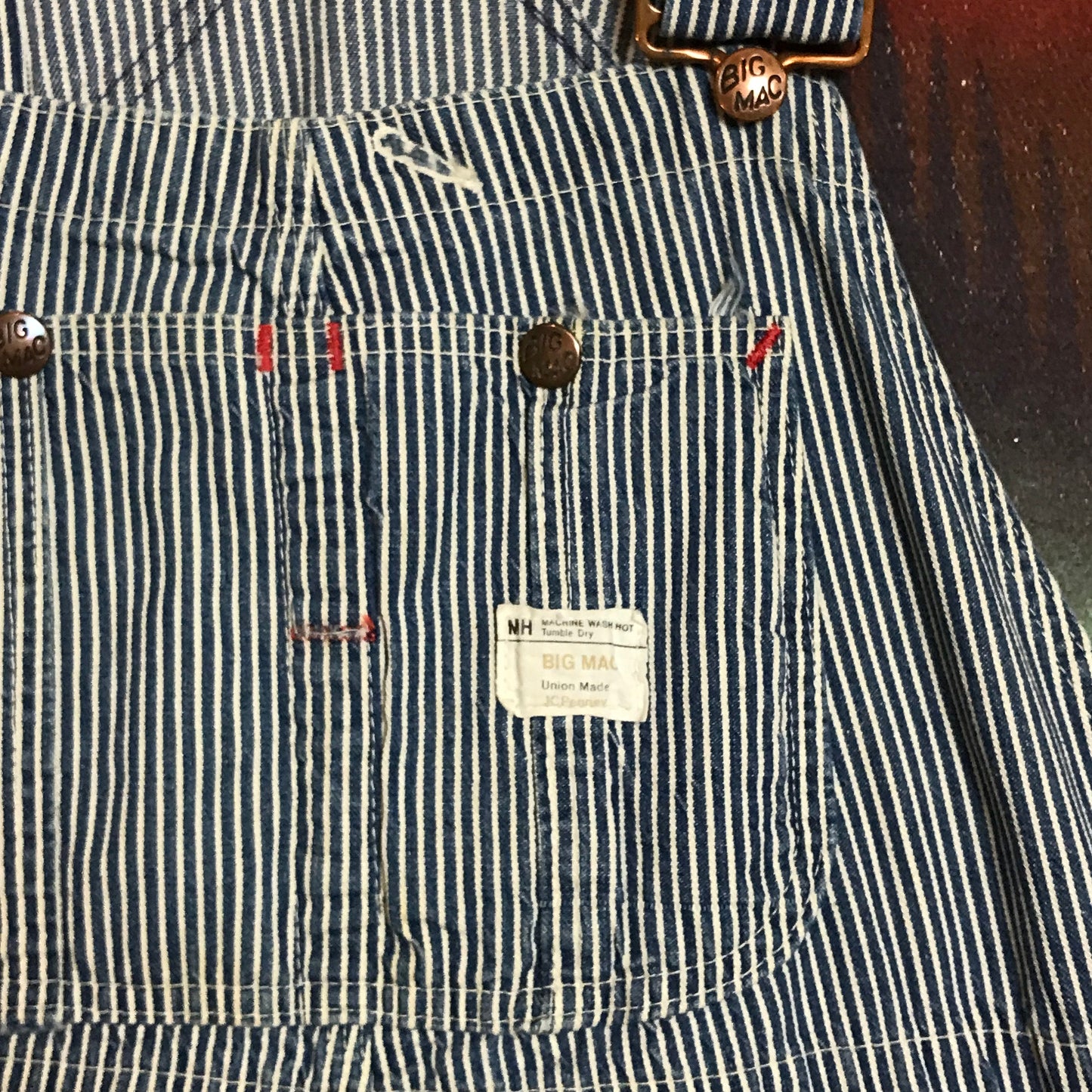 1970s Penneys Big Mac Hickory Striped Overalls Made in USA Size 38x28