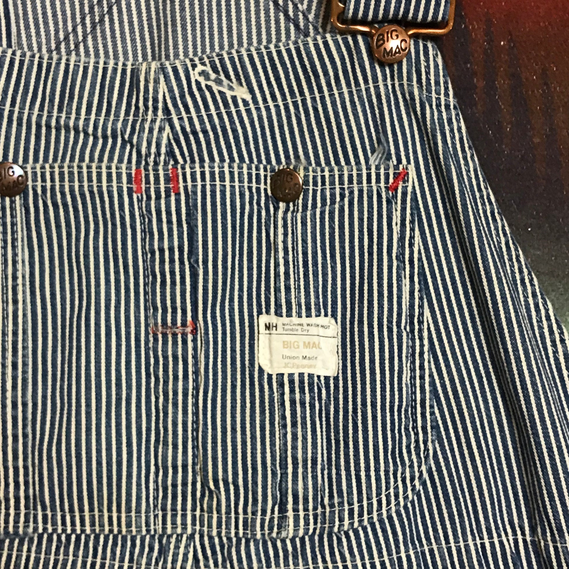 1970s Penneys Big Mac Hickory Striped Overalls Made in USA Size 38x28