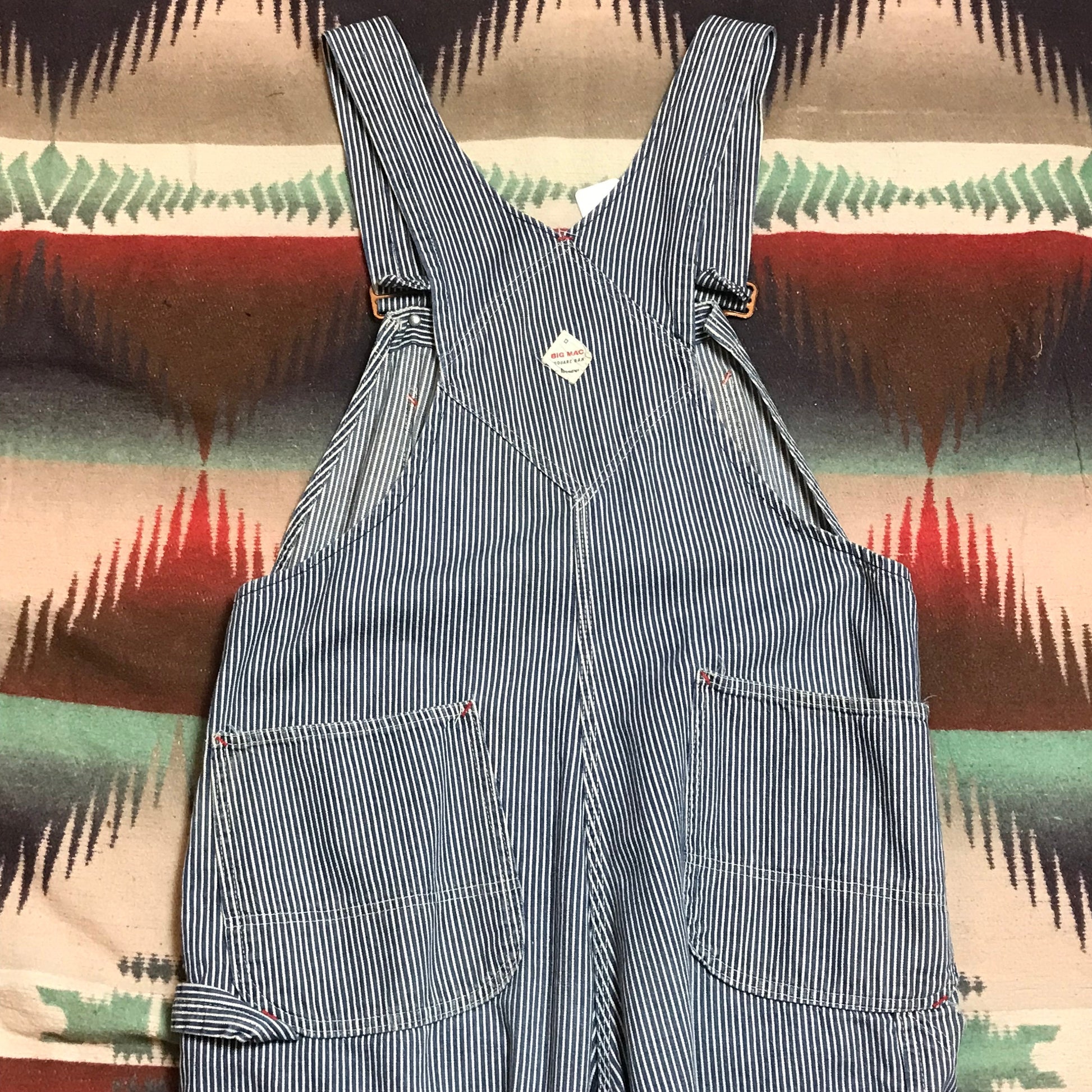 1970s Penneys Big Mac Hickory Striped Overalls Made in USA Size 38x28